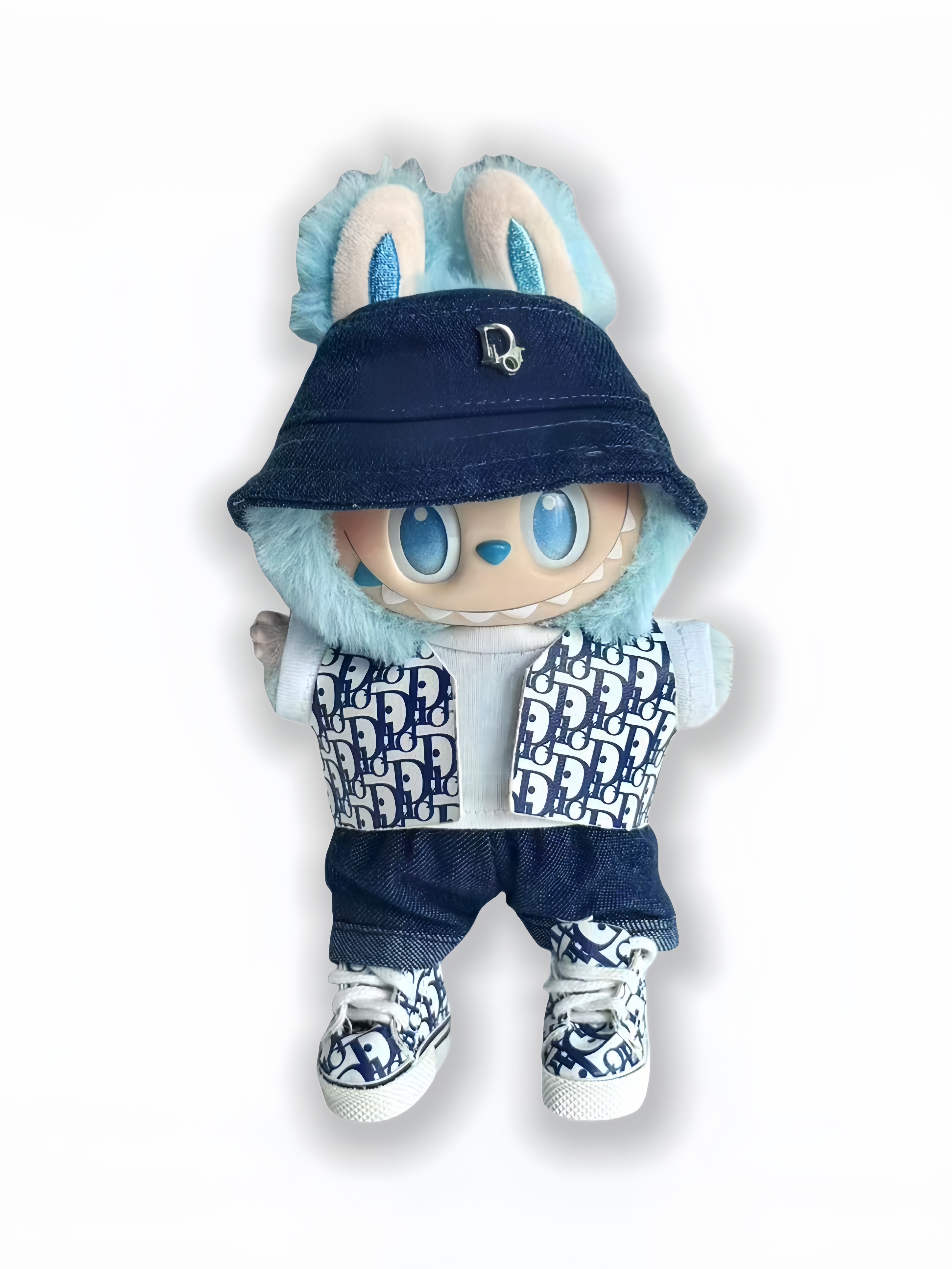 LABUBU Clothes Dior - inspired Denim Hat & Patterned Vest Outfit