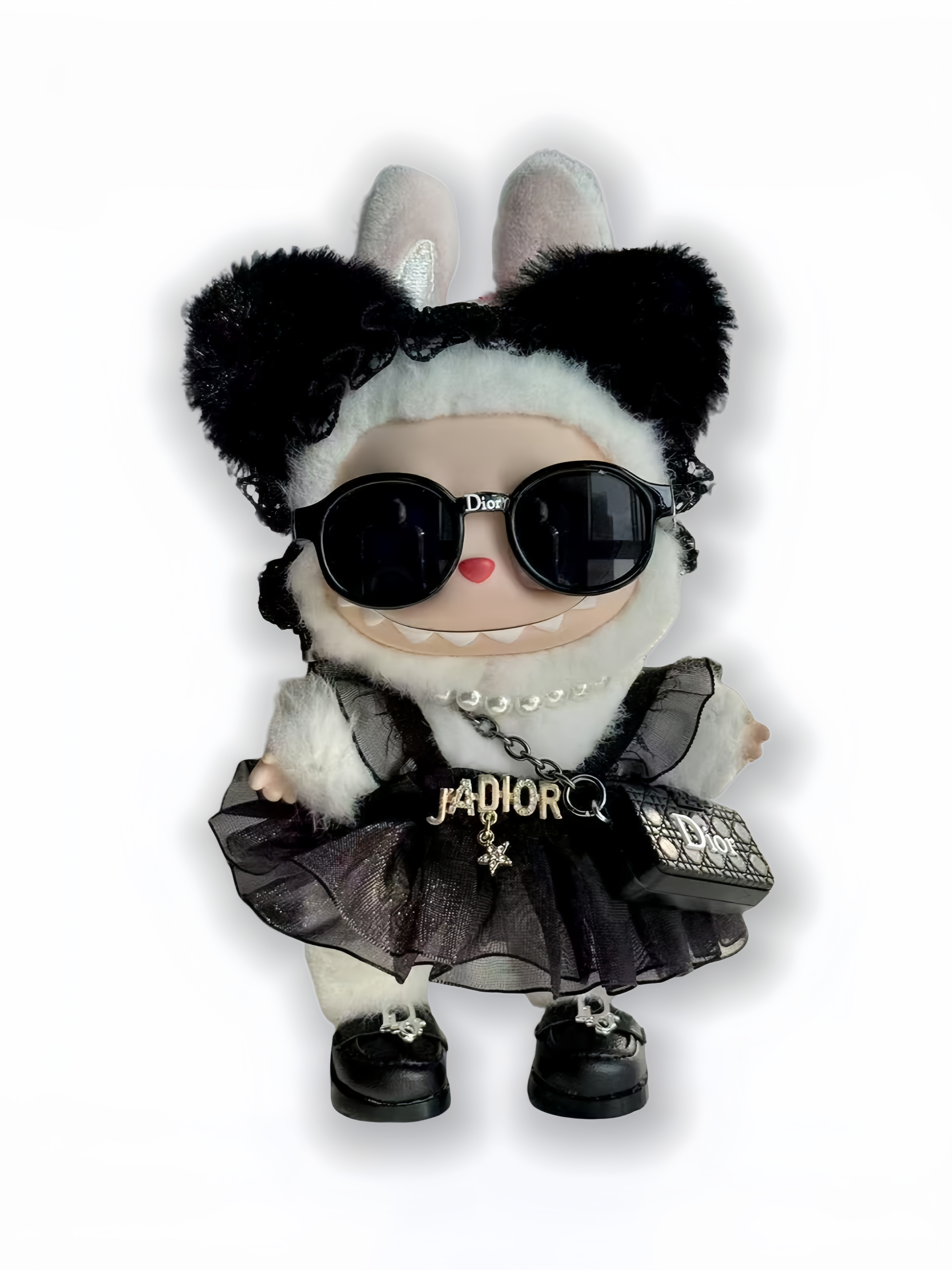 LABUBU Clothes Dior Glamorous Black Tulle Dress Ensemble