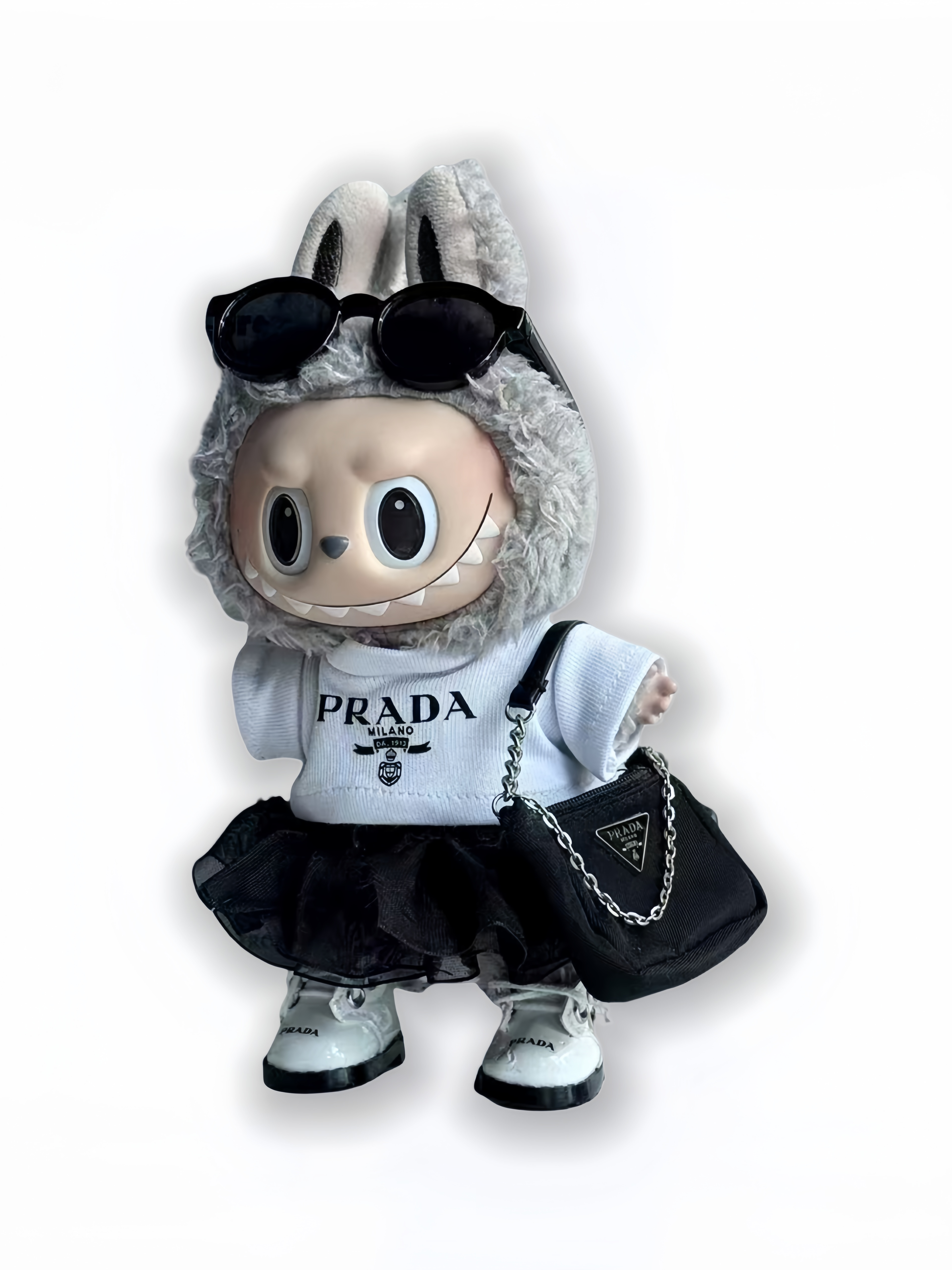 LABUBU Clothes Prada Blue Knit & Skirt Ensemble