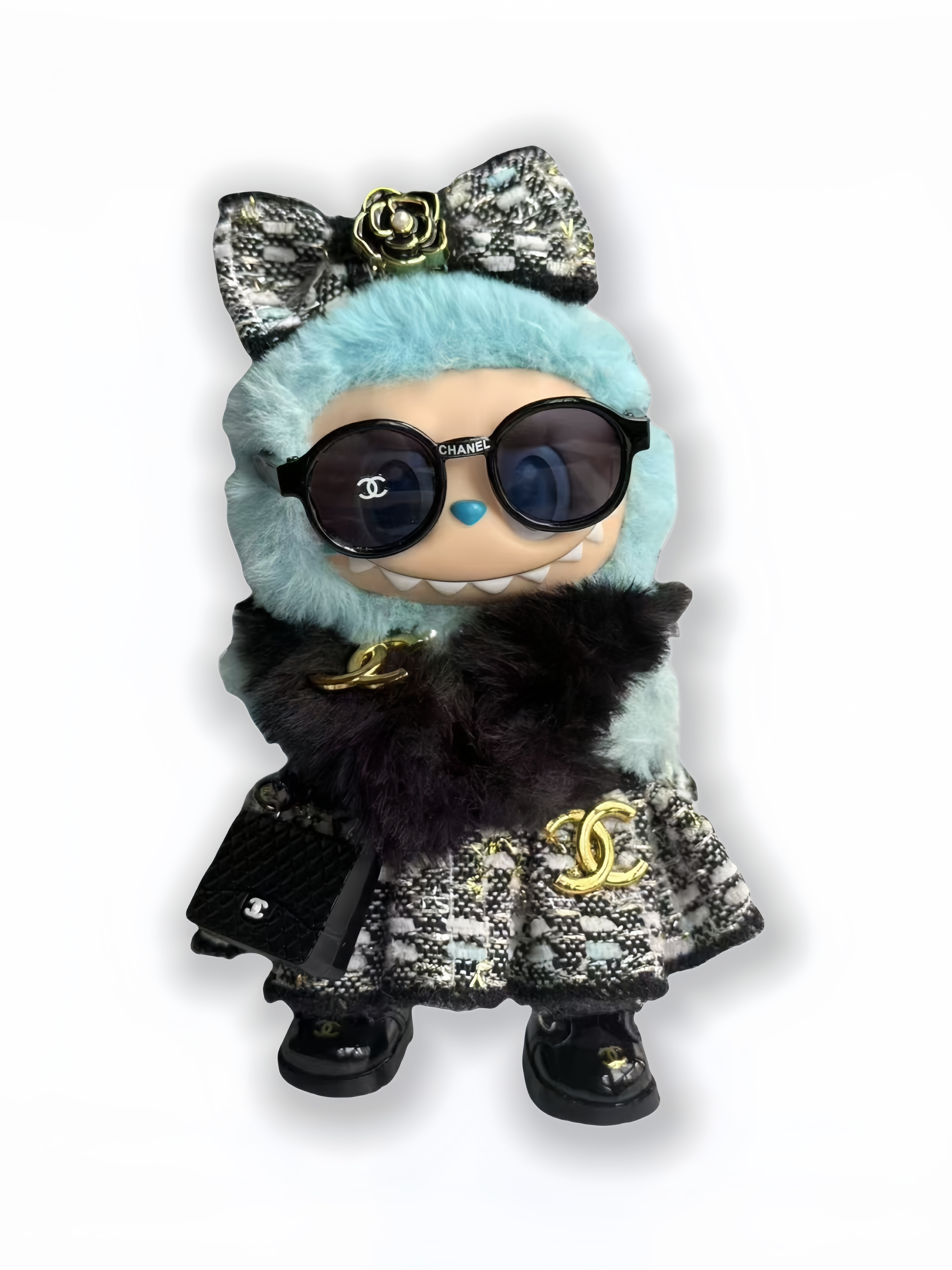 LABUBU Clothes Chanel Luxe Tweed - fur & Gold - accented Set