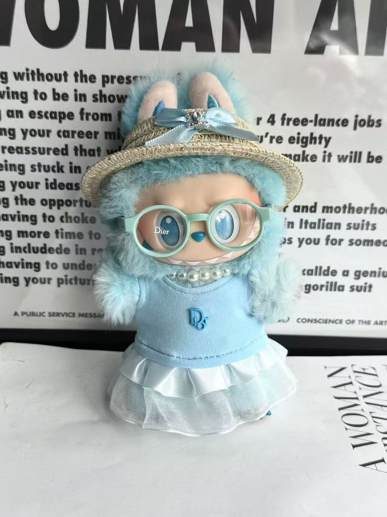LABUBU Clothes Dior Charming Blue Dress Set