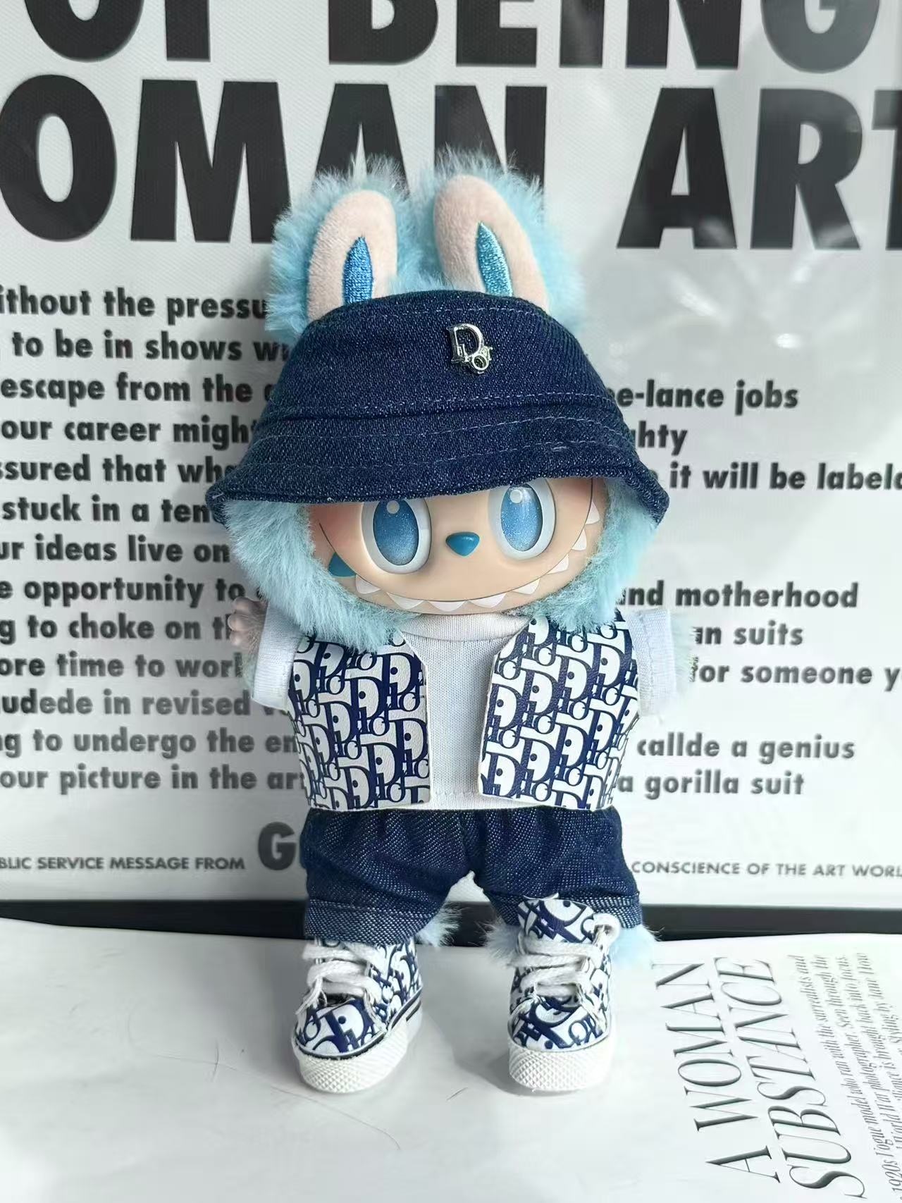 LABUBU Clothes Dior - inspired Denim Hat & Patterned Vest Outfit