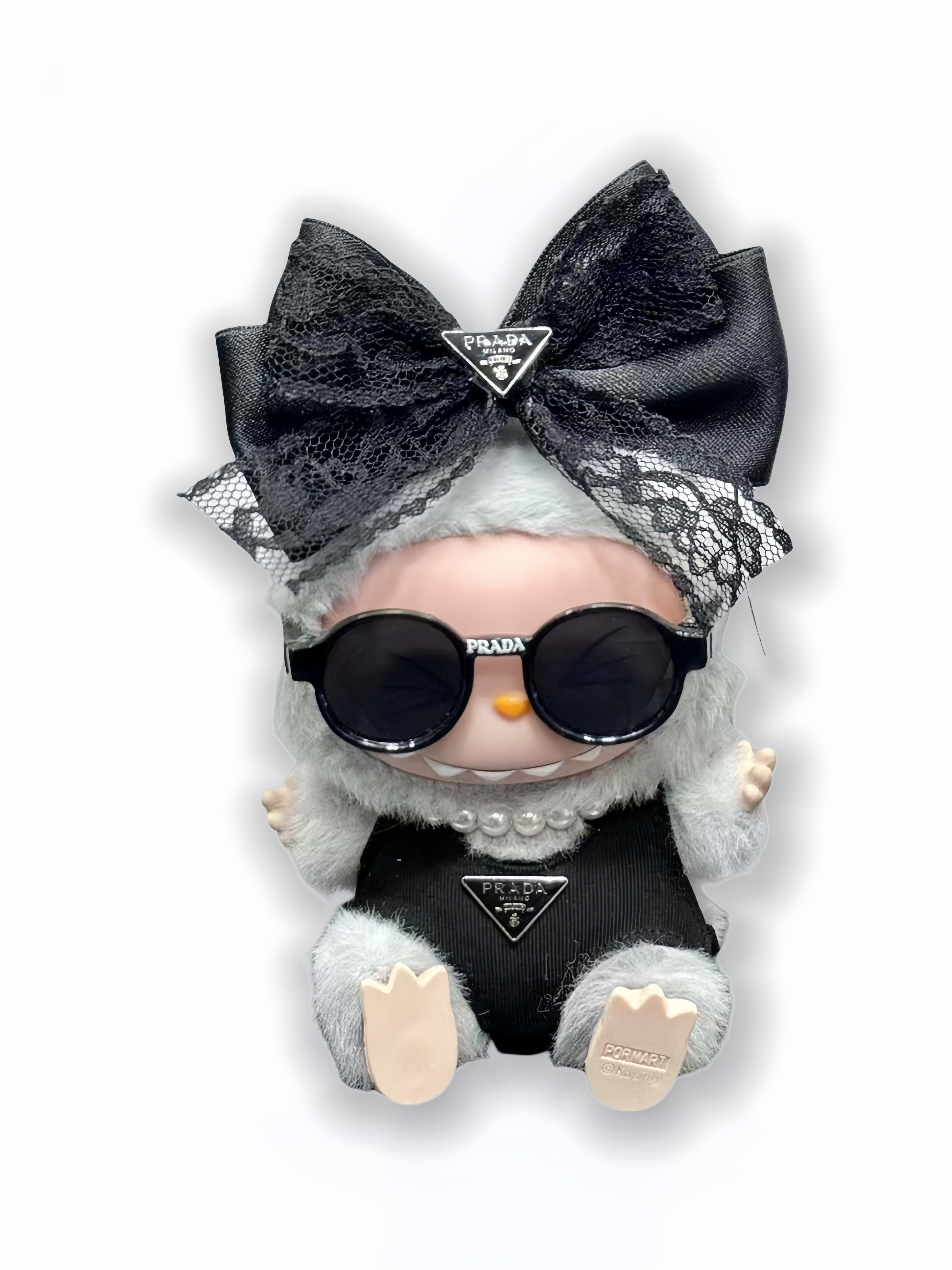LABUBU Clothes Prada Black Lace Bow & Jumpsuit Set