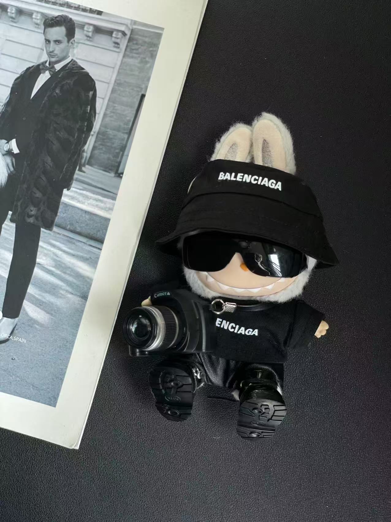 LABUBU Clothes Balenciaga Black Bucket Hat & Camera Set