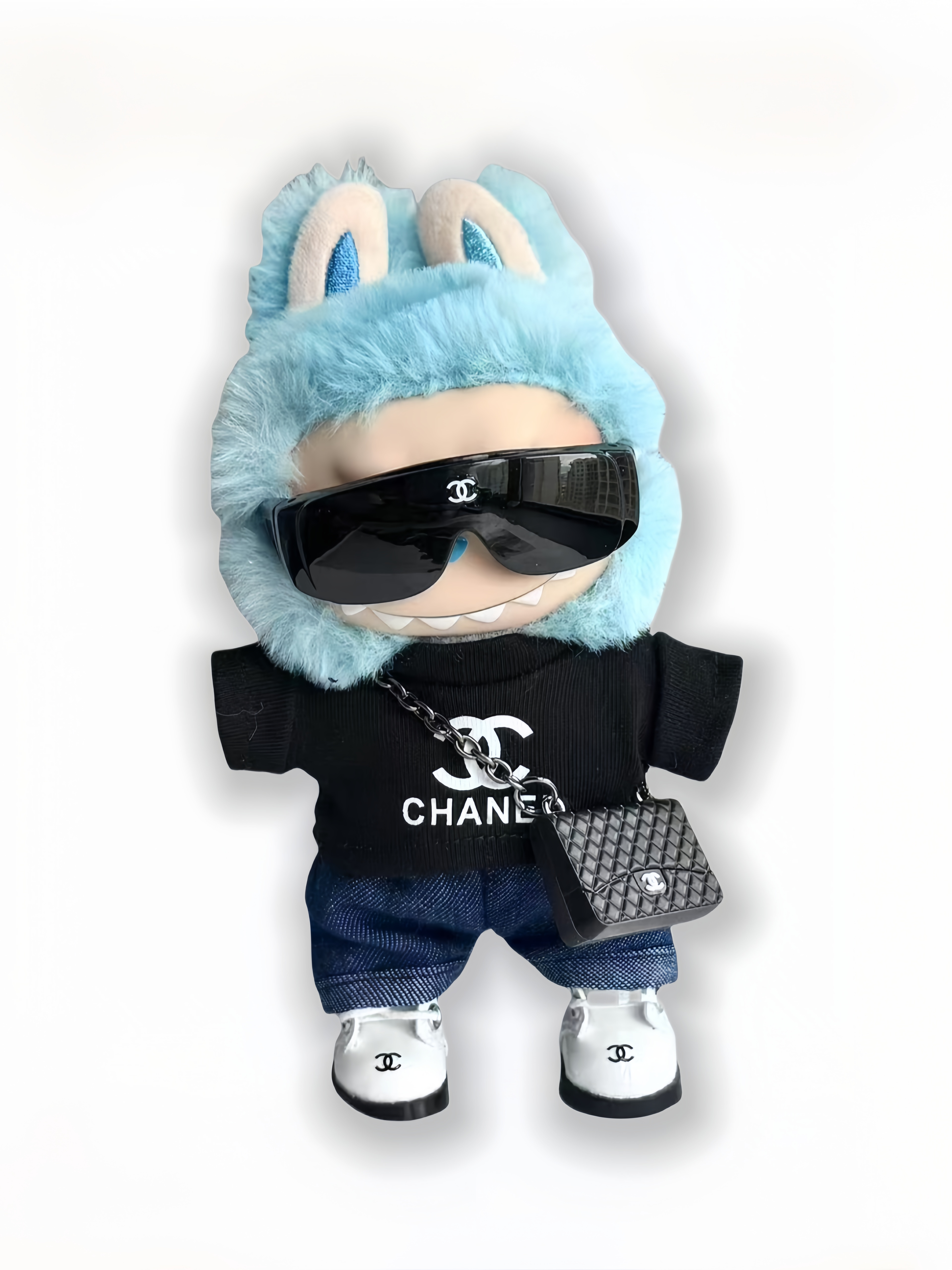 LABUBU Clothes Chanel Sunglasses Black Tee Ensemble
