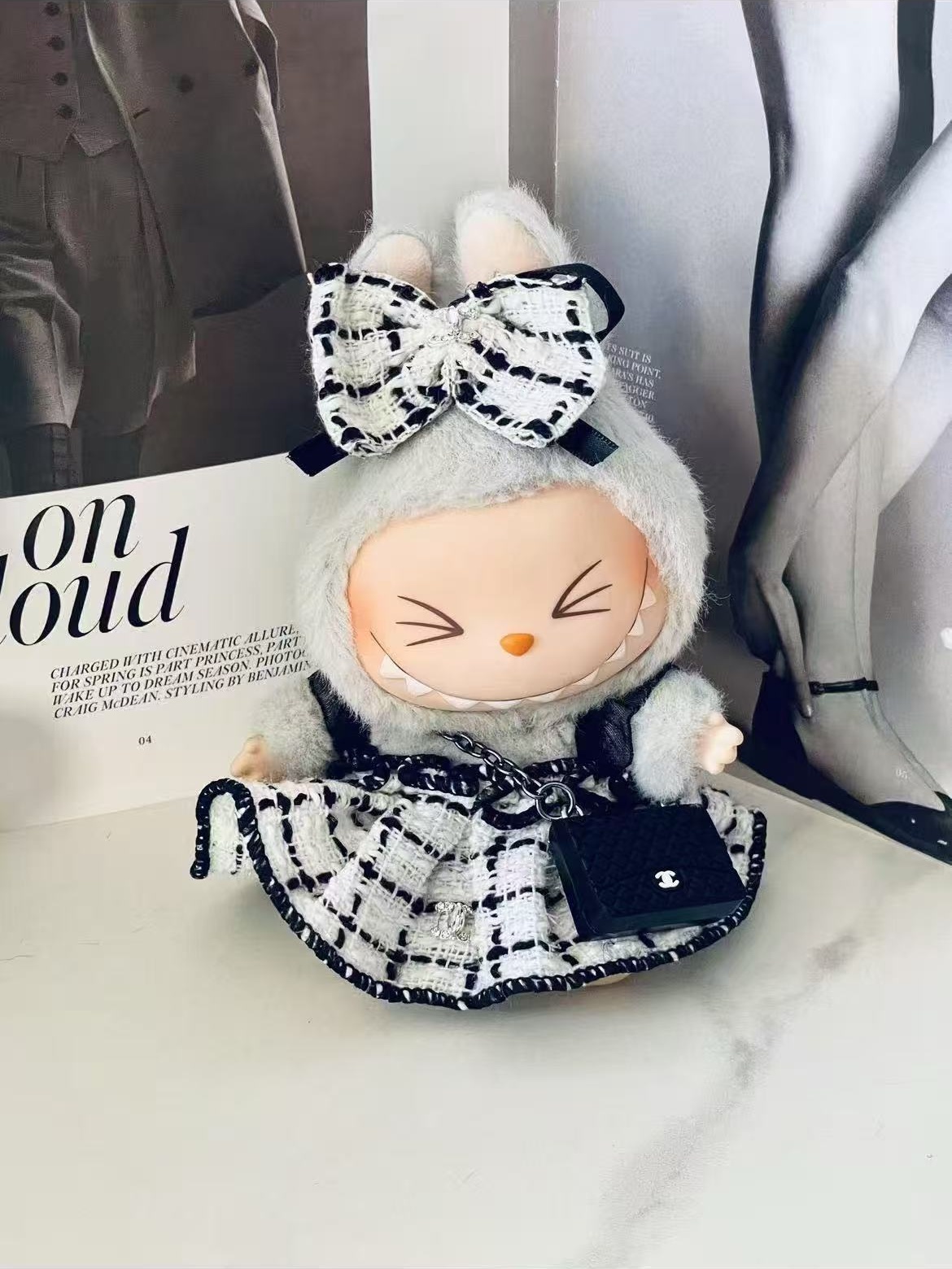 LABUBU Clothes Chanel Chic Tweed Dress Outfit