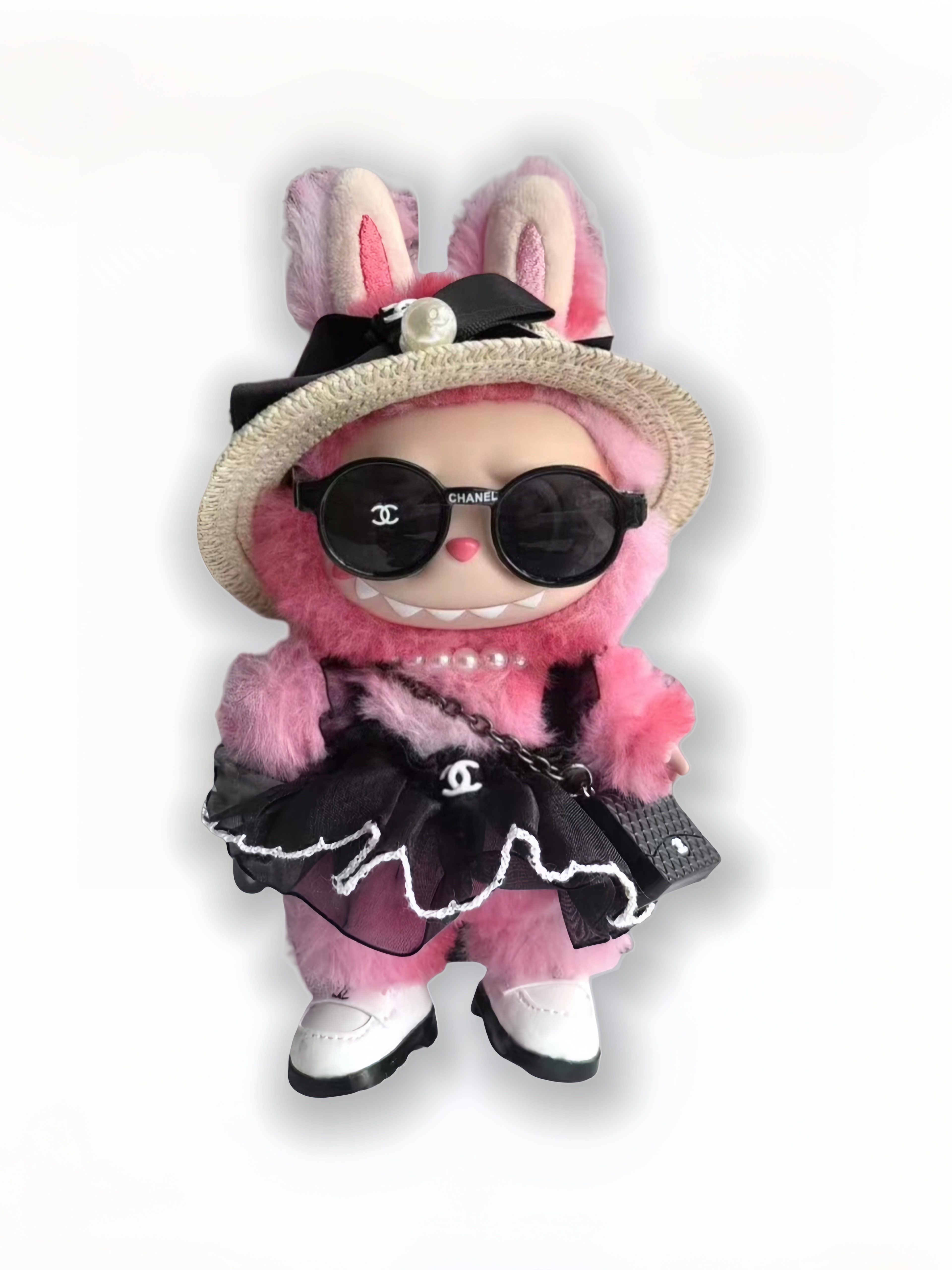 LABUBU Clothes Chanel Straw Hat & Mesh Skirt Outfit