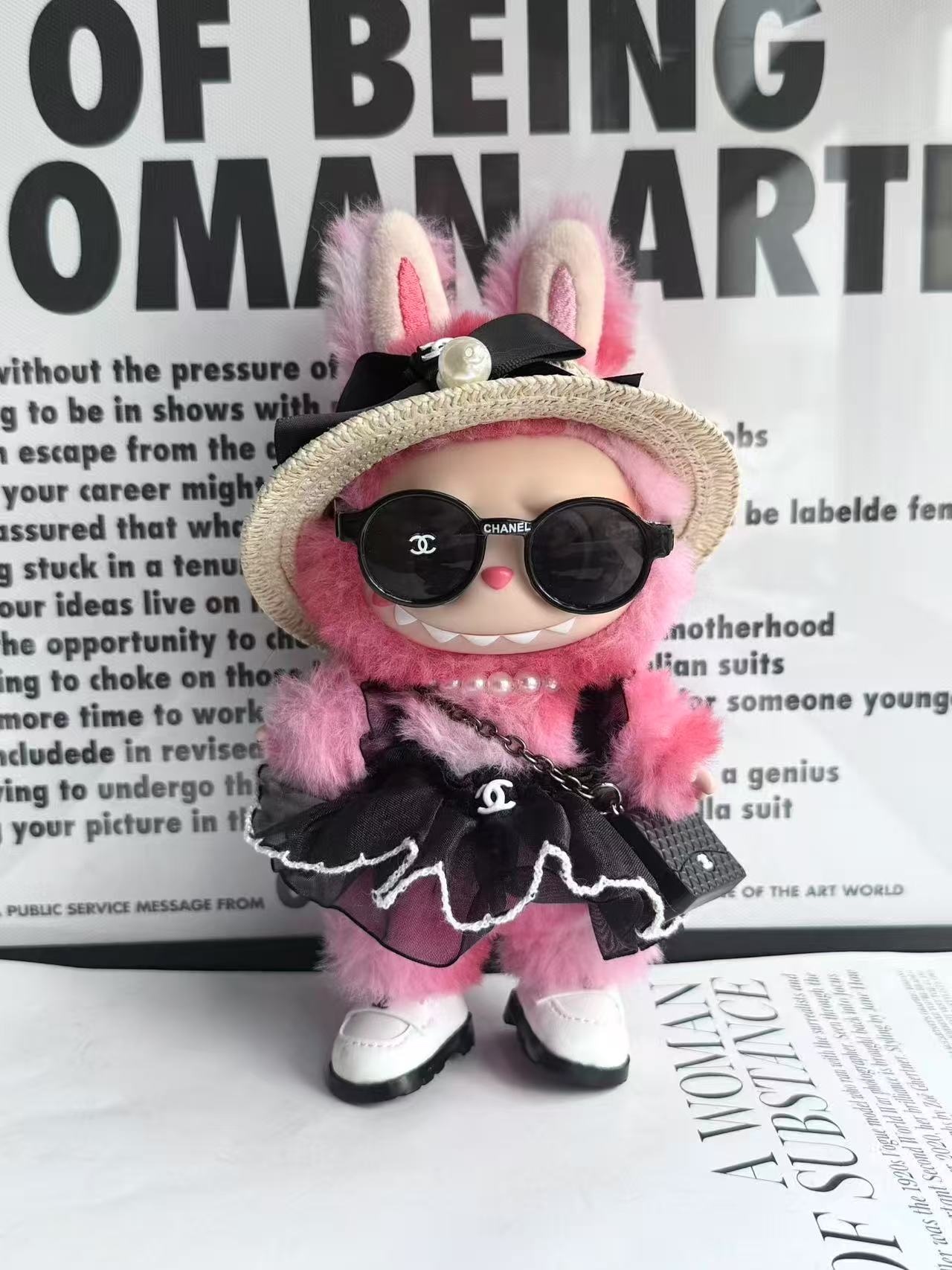 LABUBU Clothes Chanel Straw Hat & Mesh Skirt Outfit