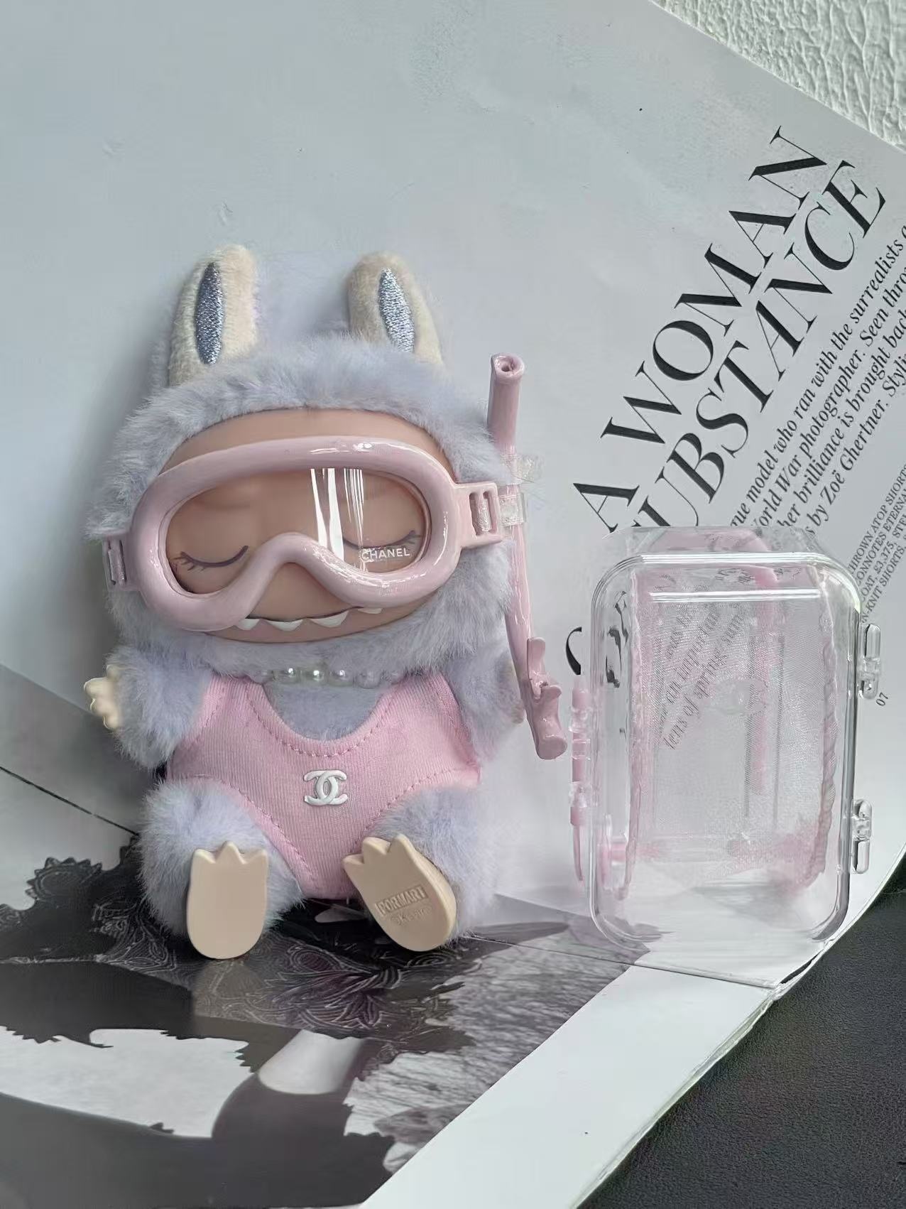 LABUBU Clothes Chanel Pink Plush Diving Ensemble