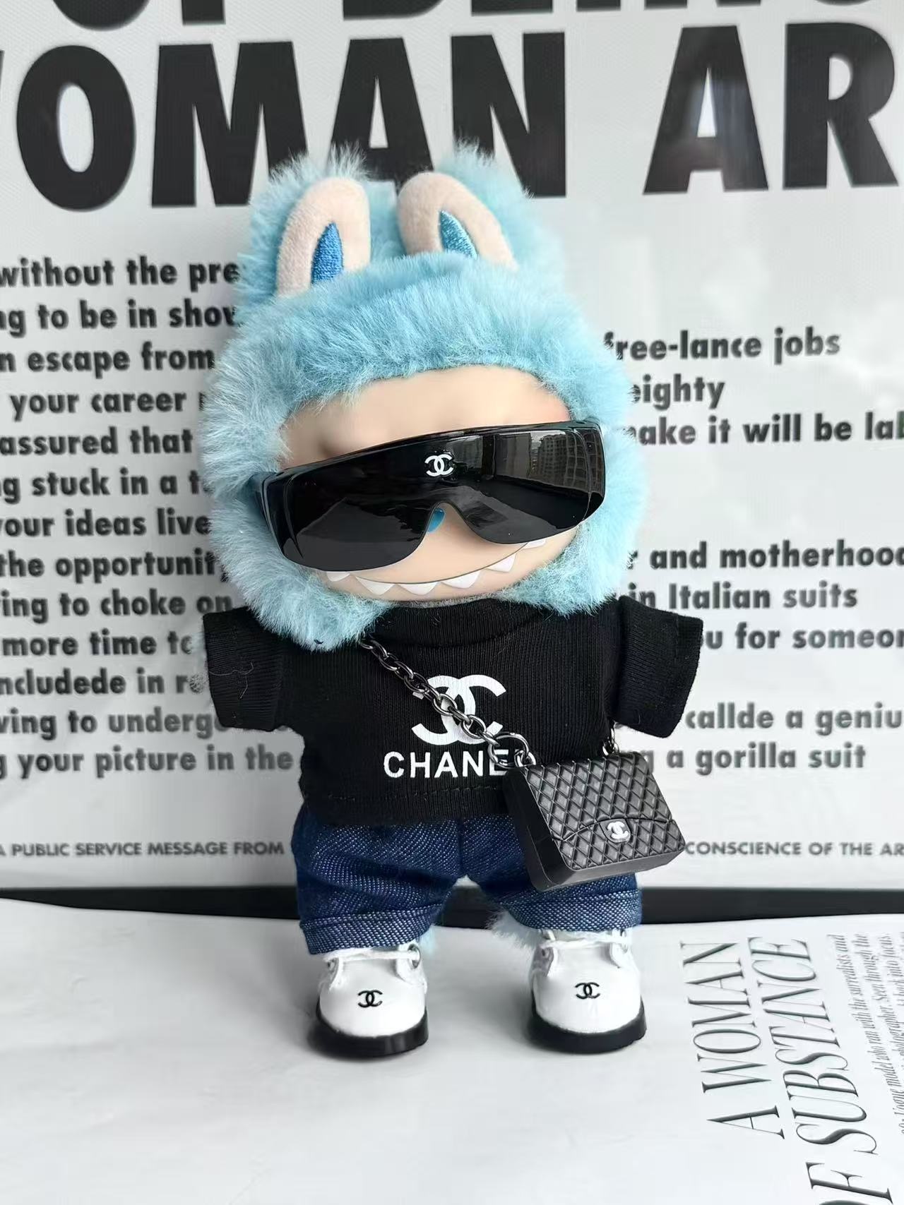 LABUBU Clothes Chanel Sunglasses Black Tee Ensemble