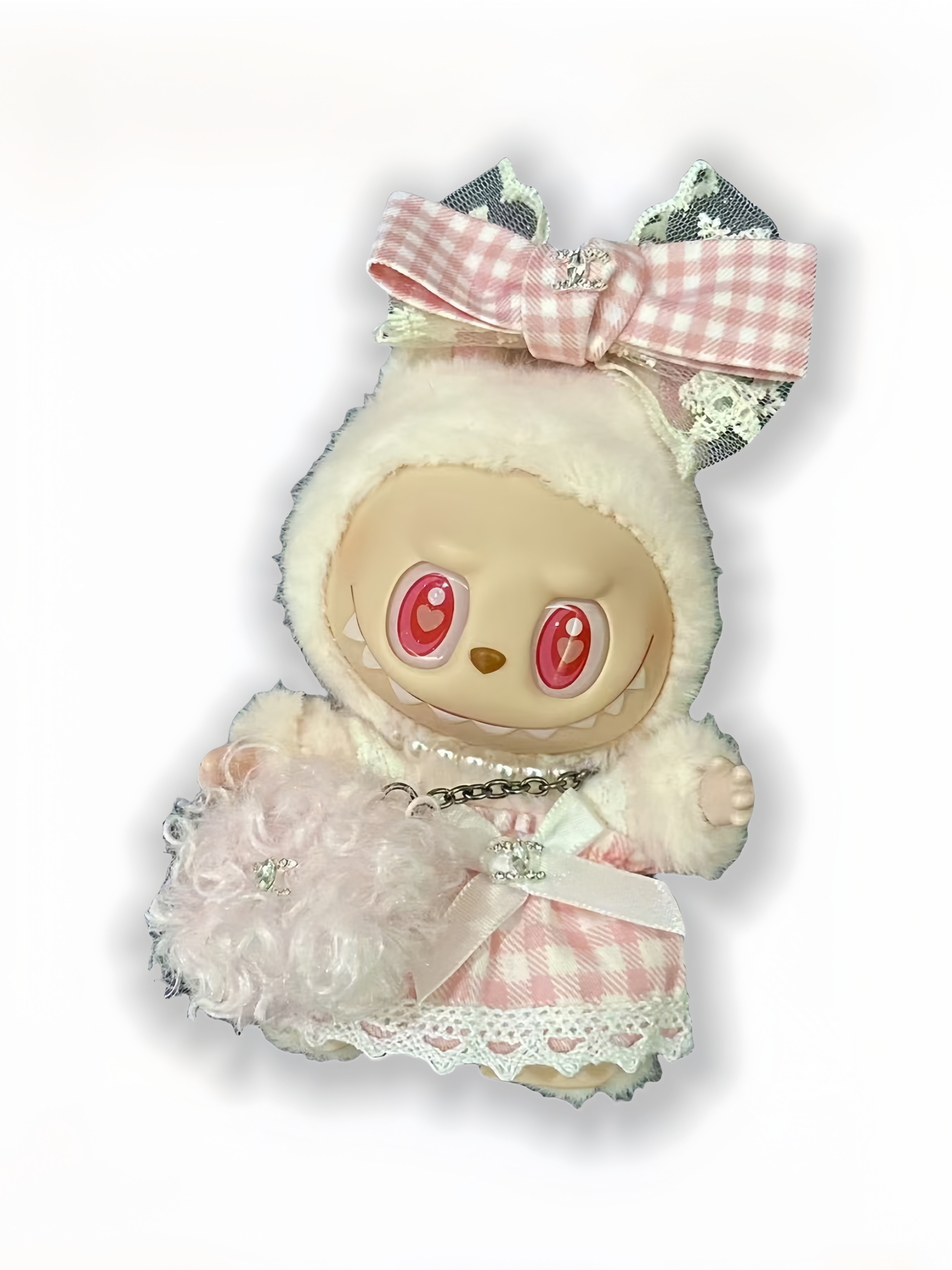 LABUBU Clothes Sweet Lace - trimmed Checked Dress Set