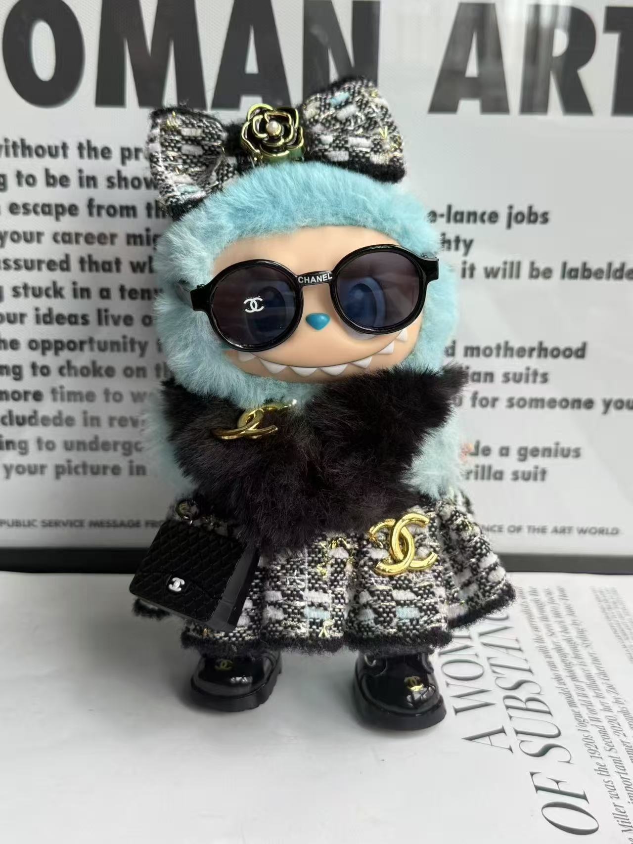 LABUBU Clothes Chanel Luxe Tweed - fur & Gold - accented Set