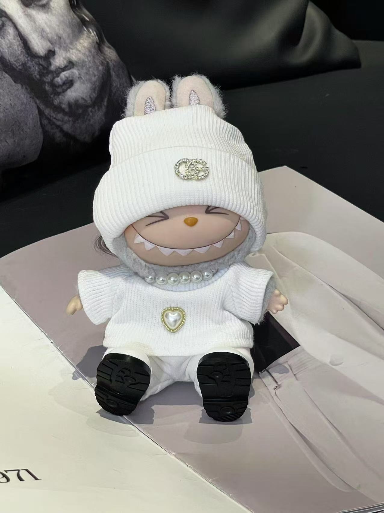 LABUBU Clothes Gucci - inspired White Knit Ensemble