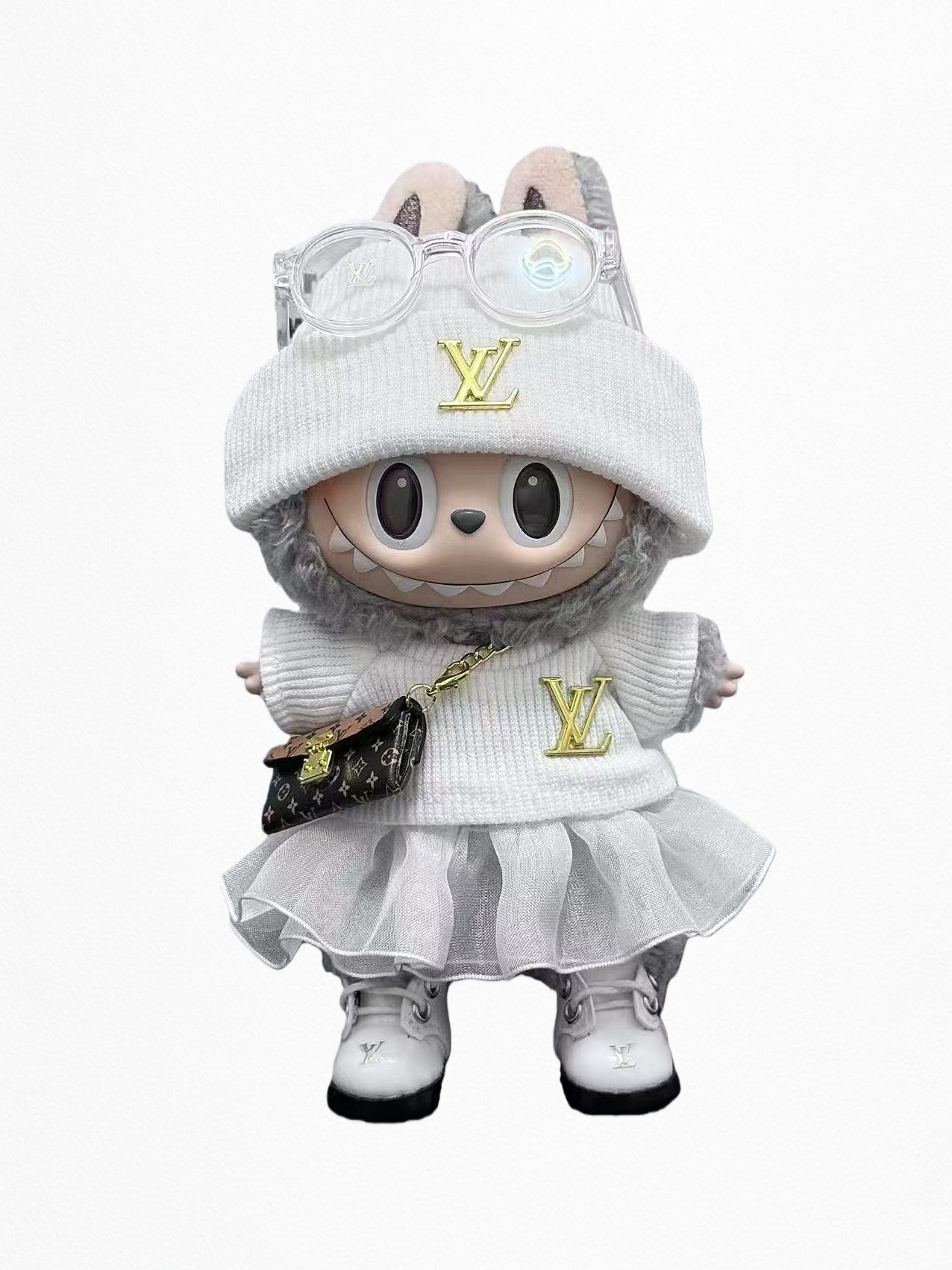 White Monogram Ballet LABUBU Clothes