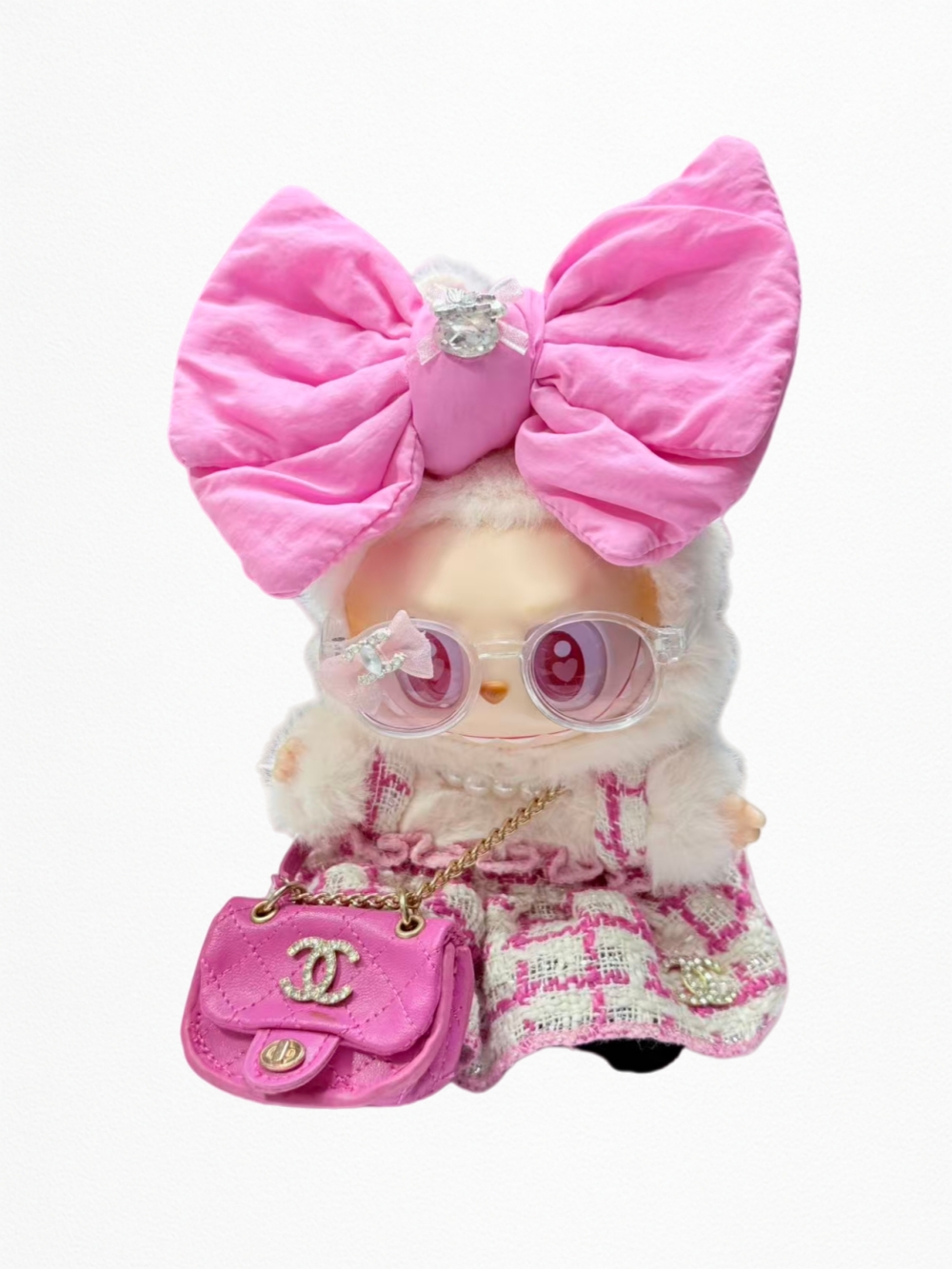 Pink Tweed Dress Set with Oversized Bow – Elegant Sweet Style