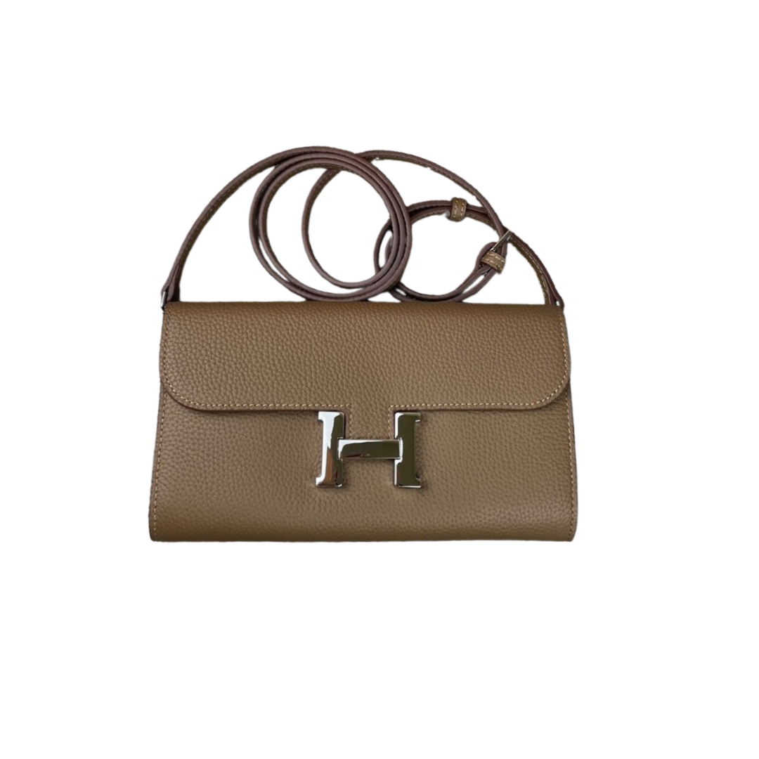 Top Replica HERMES Constance Long Wallet Gris Asphalt Epsom Grey with Silver-Tone Metal