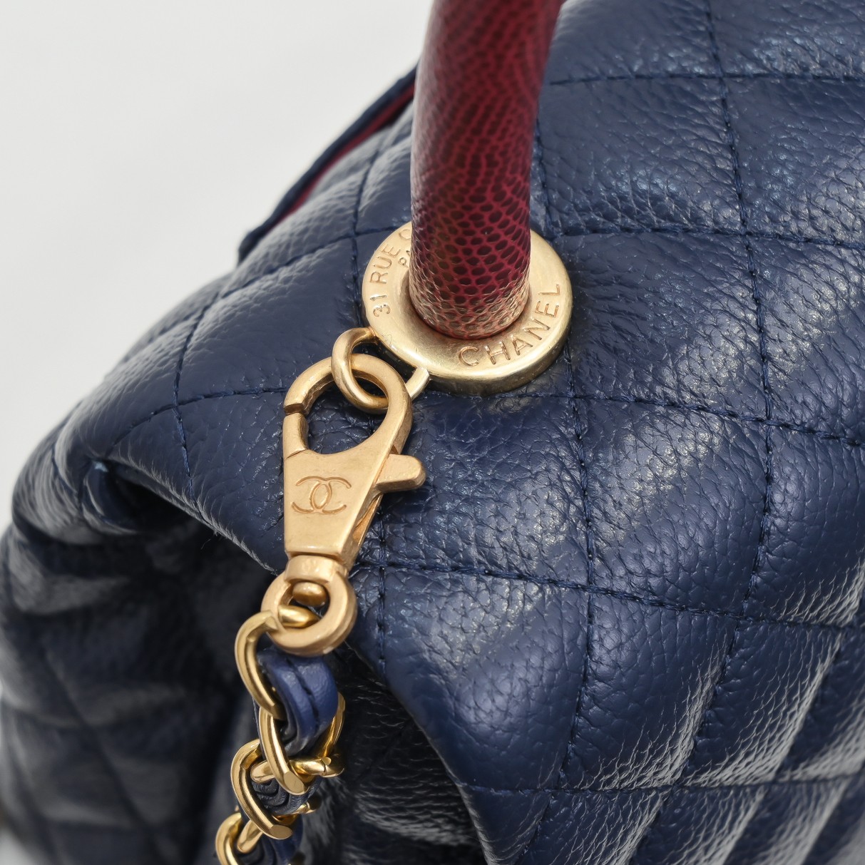 Chanel Stripe Gold Buckle Large  Shoulder Bag Handbag