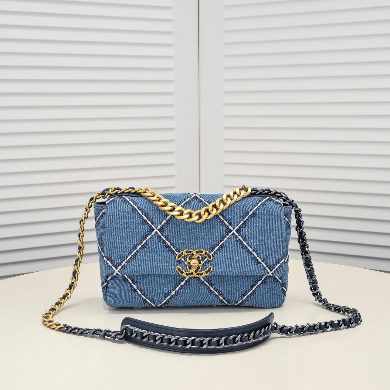 Chanel 22 Bag Classic Denim Blue Shoulder Bag Handbag