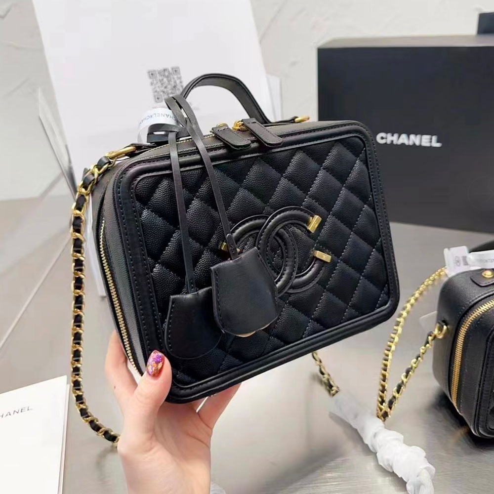 Chanel Vanity Case Quilted Caviar Camera Bag(Replica)