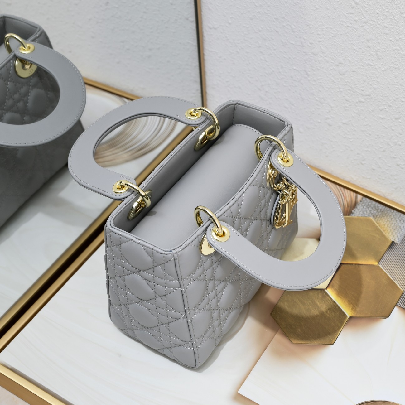 Small Lady Dior My ABCDior Bag Grey Sheepskin 1022 LM061 20cm