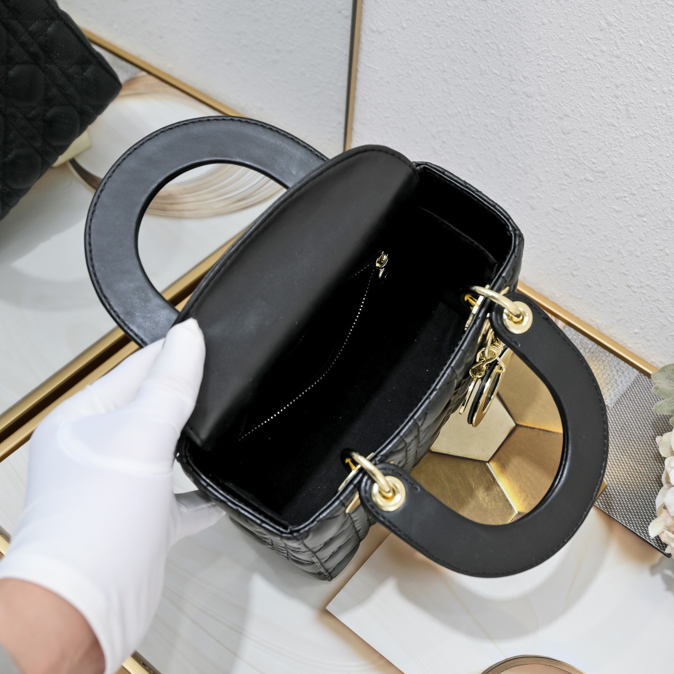 Medium Lady Dior Bag Black Sheepskin LM071 24cm