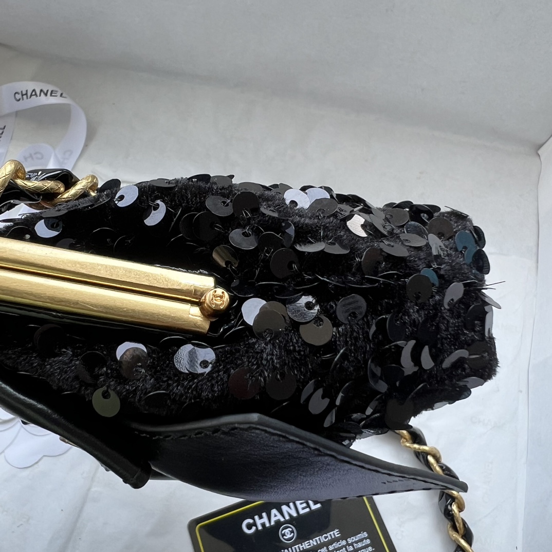 Chanel Bow Cute Clip Bag Sequins Cowhide