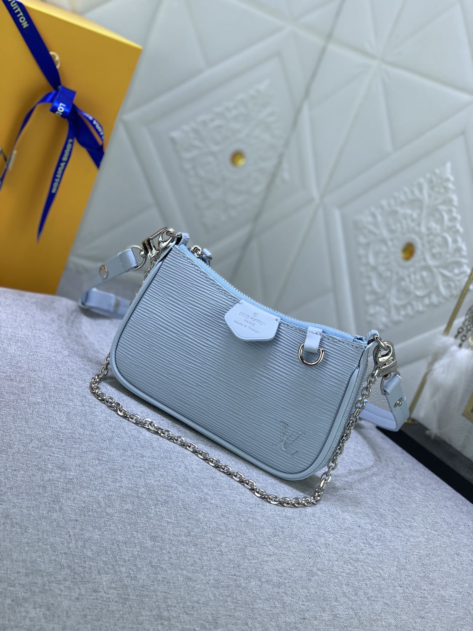 LV Easy Pouch On Strap Light blue water ripples M80349 MQ051 19cm