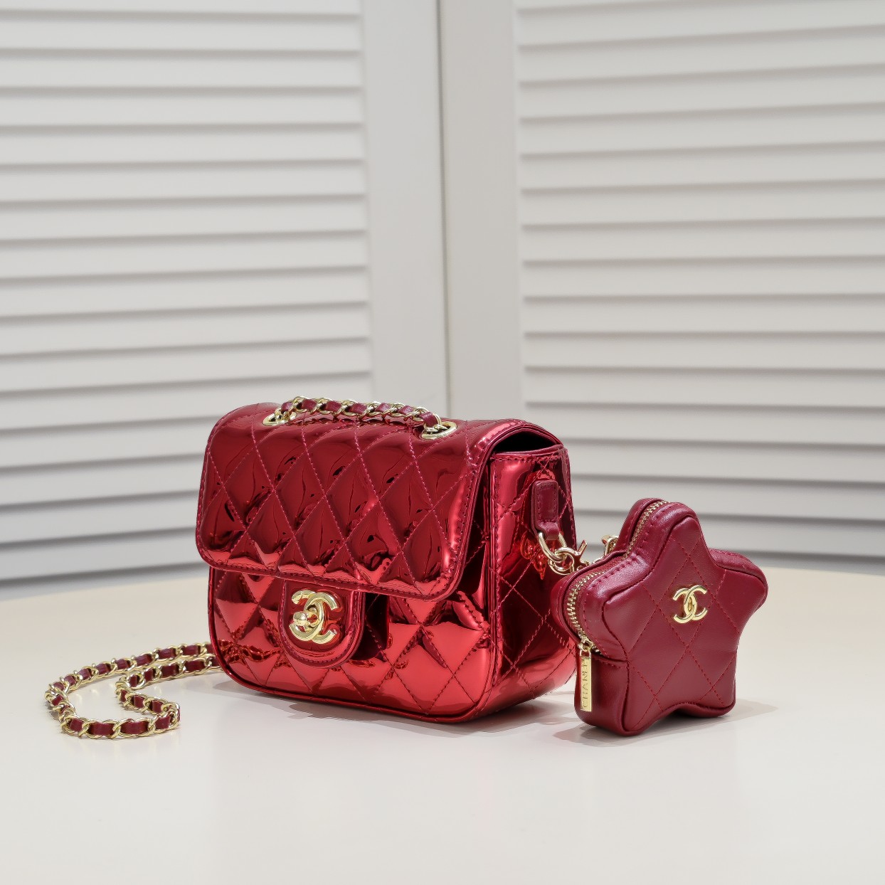 Chanel 24c Star Bag Mini CF Patent Leather Red Shoulder Bag Handbag