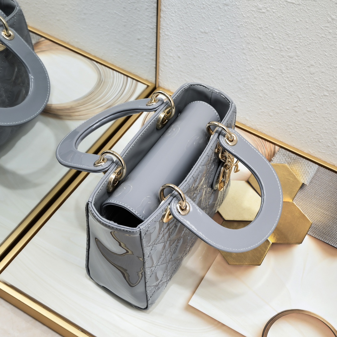 Small Lady Dior My ABCDior Bag Grey patent leather CD2026 XB081 20cm