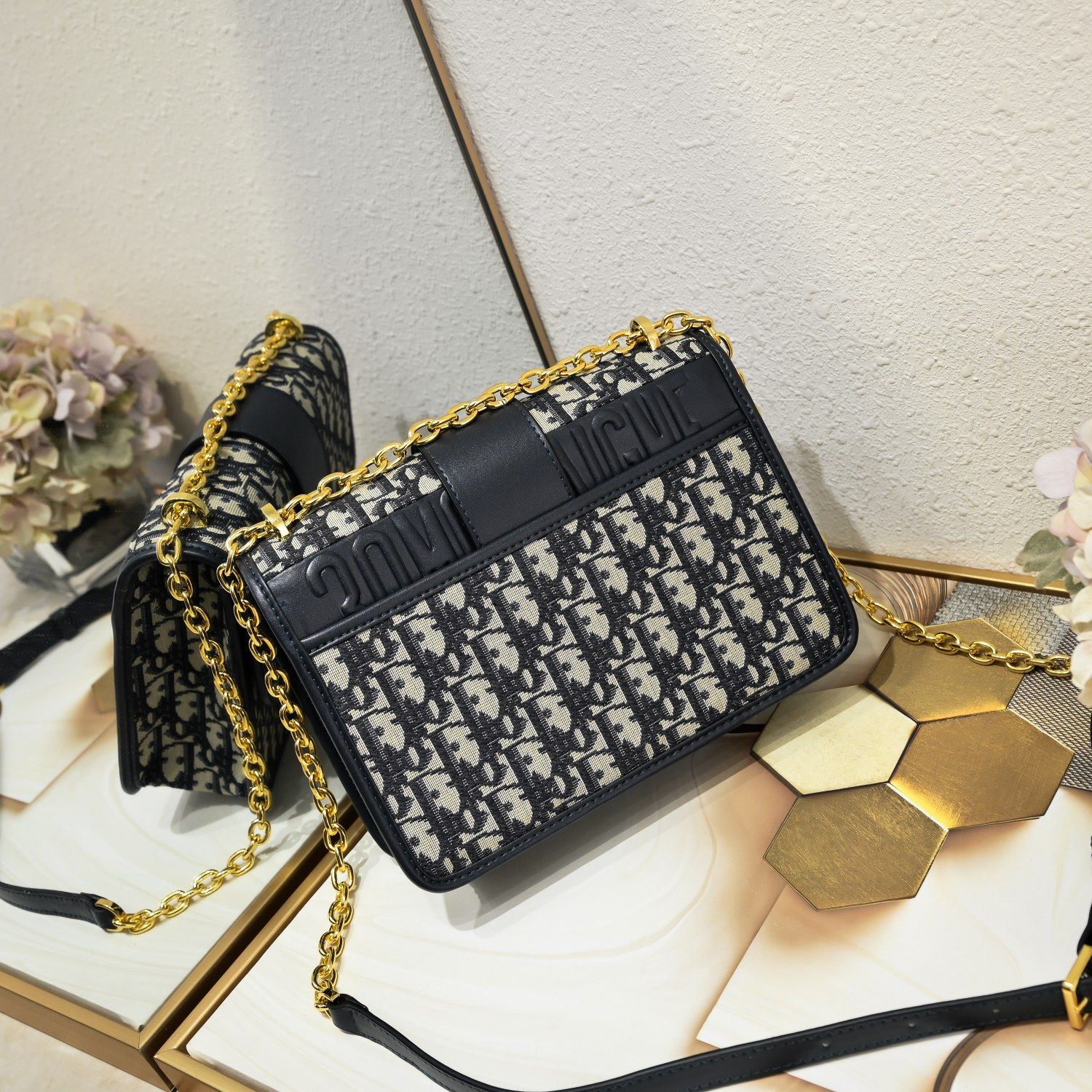 30 Montaigne Chain Bag Blue print 1005 XB081 25cm