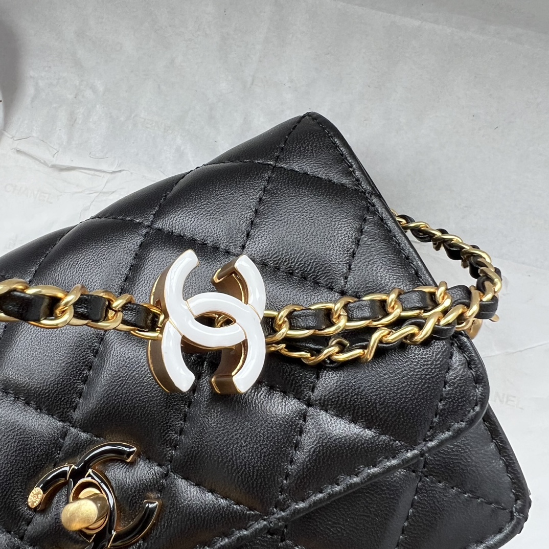 Chanel Double C Enameled Buckle Crossbody Bag Sheepskin
