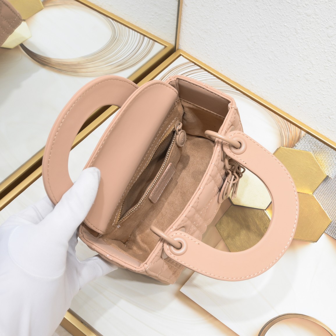 Mini Lady Dior Bag Apricot Matte 2022 LM051 17cm