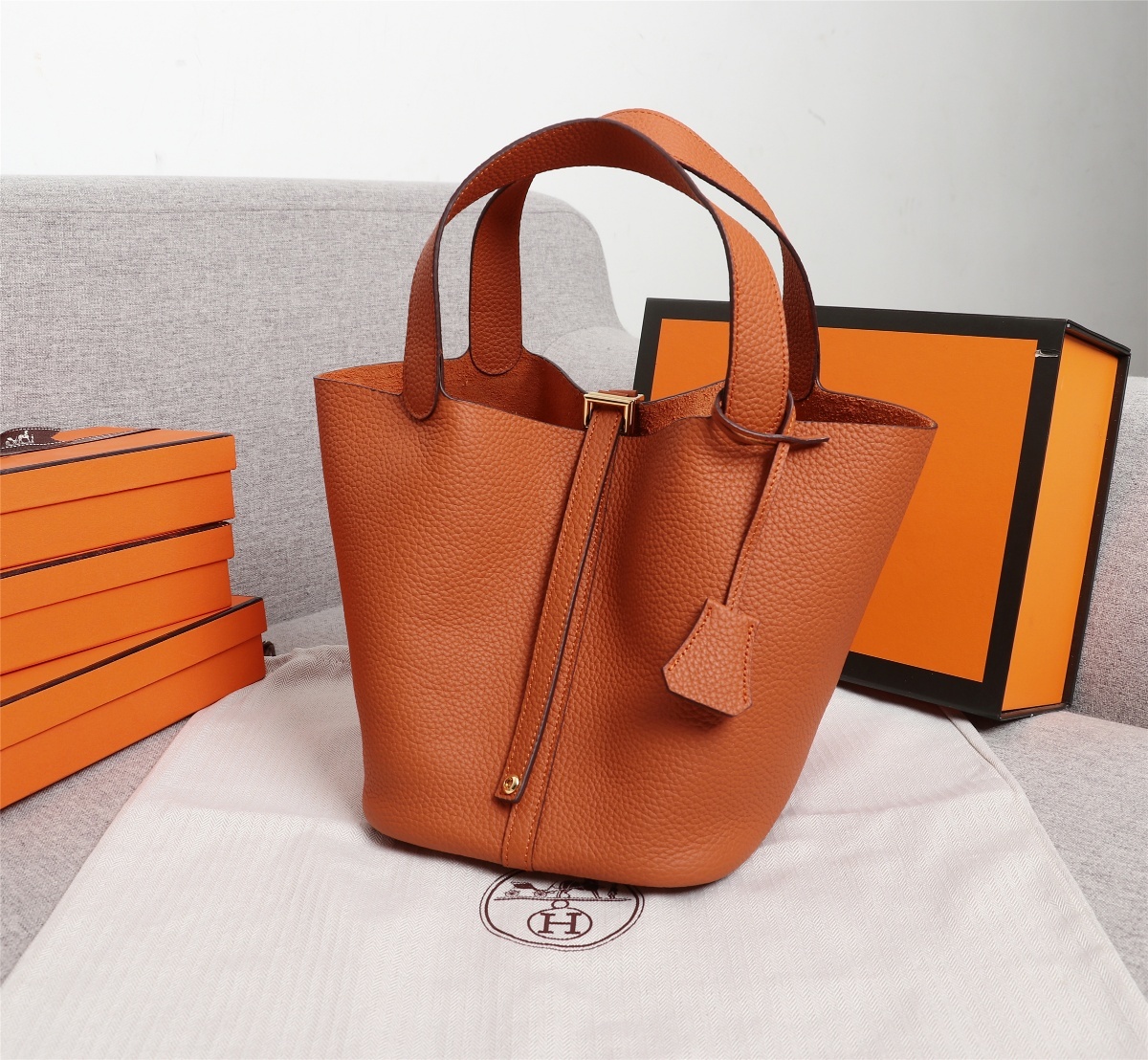 Replica Hermes Picotin Lock Bag 18cm and 22cm Orange with Gold Hardware