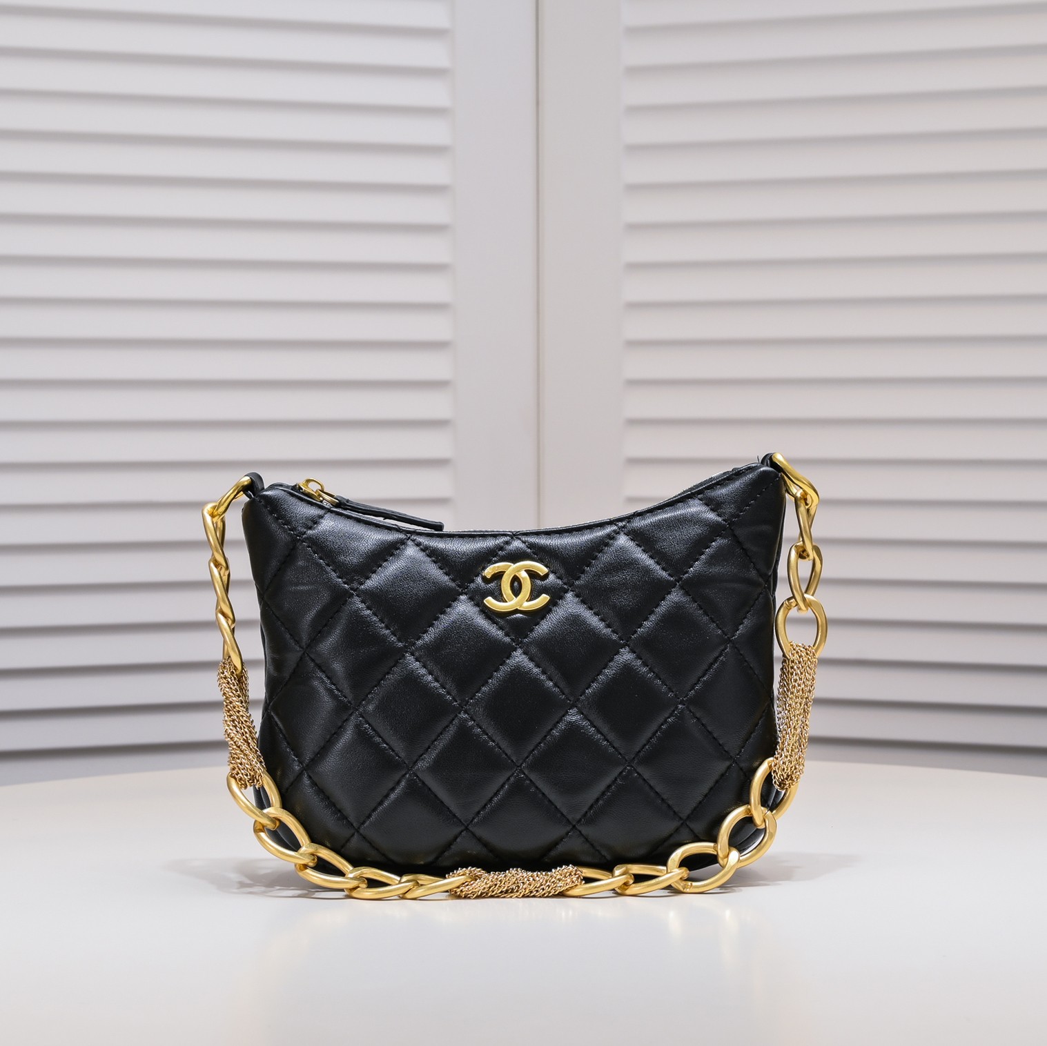 Chanel 23A Fringed Gold Chain Hobo Underarm Shoulder Bag Handbag