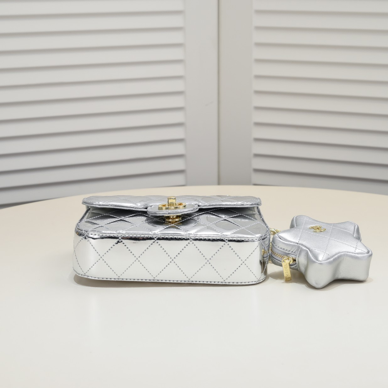 Chanel 24c Star Bag CF Patent Leather Silver Shoulder Bag Handbag