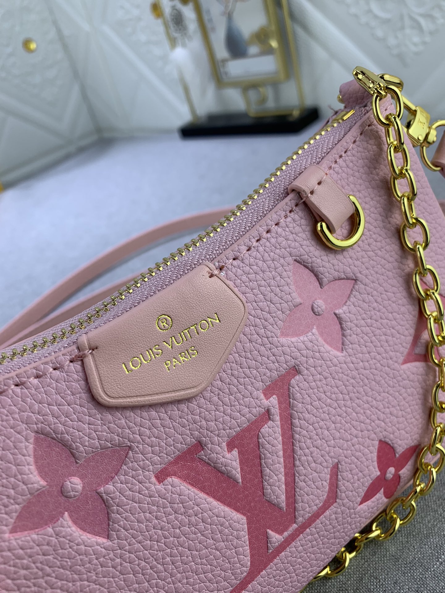 LV Easy Pouch On Strap Pink print M80349 MQ051 19cm