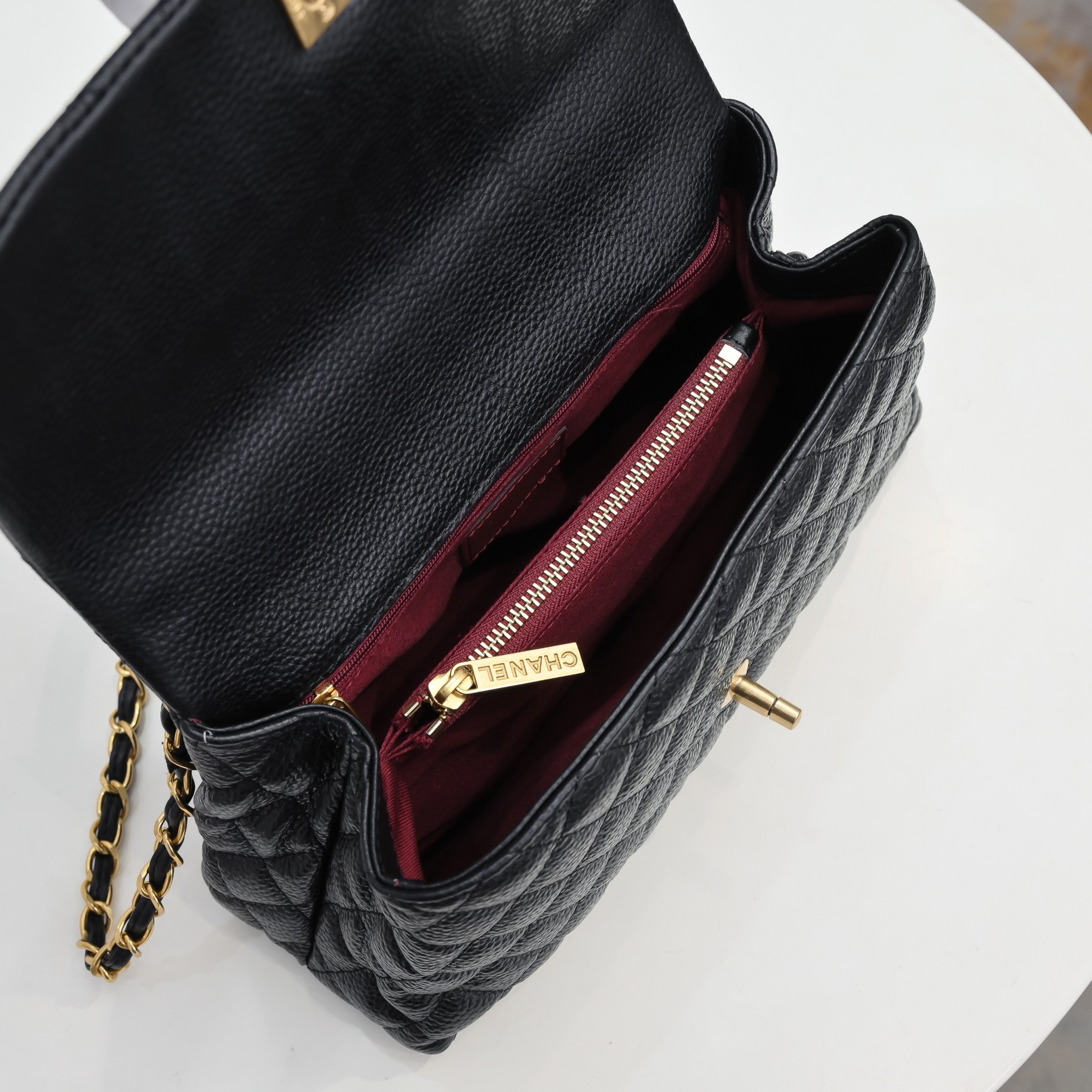 Chanel Stripe Gold Buckle Large  Shoulder Bag Handbag