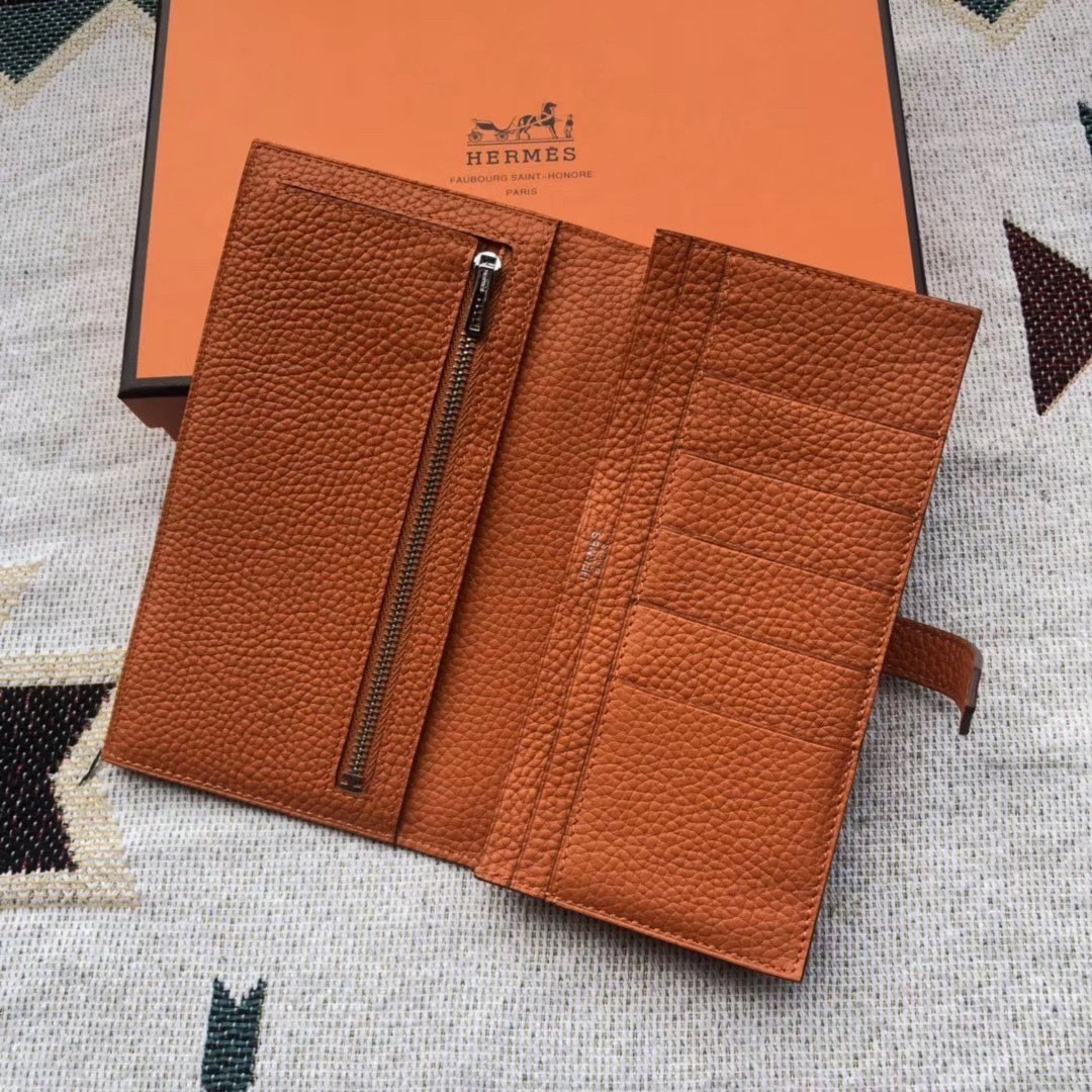 Hermes Bearn Bifold Wallet Togo Leather Orange