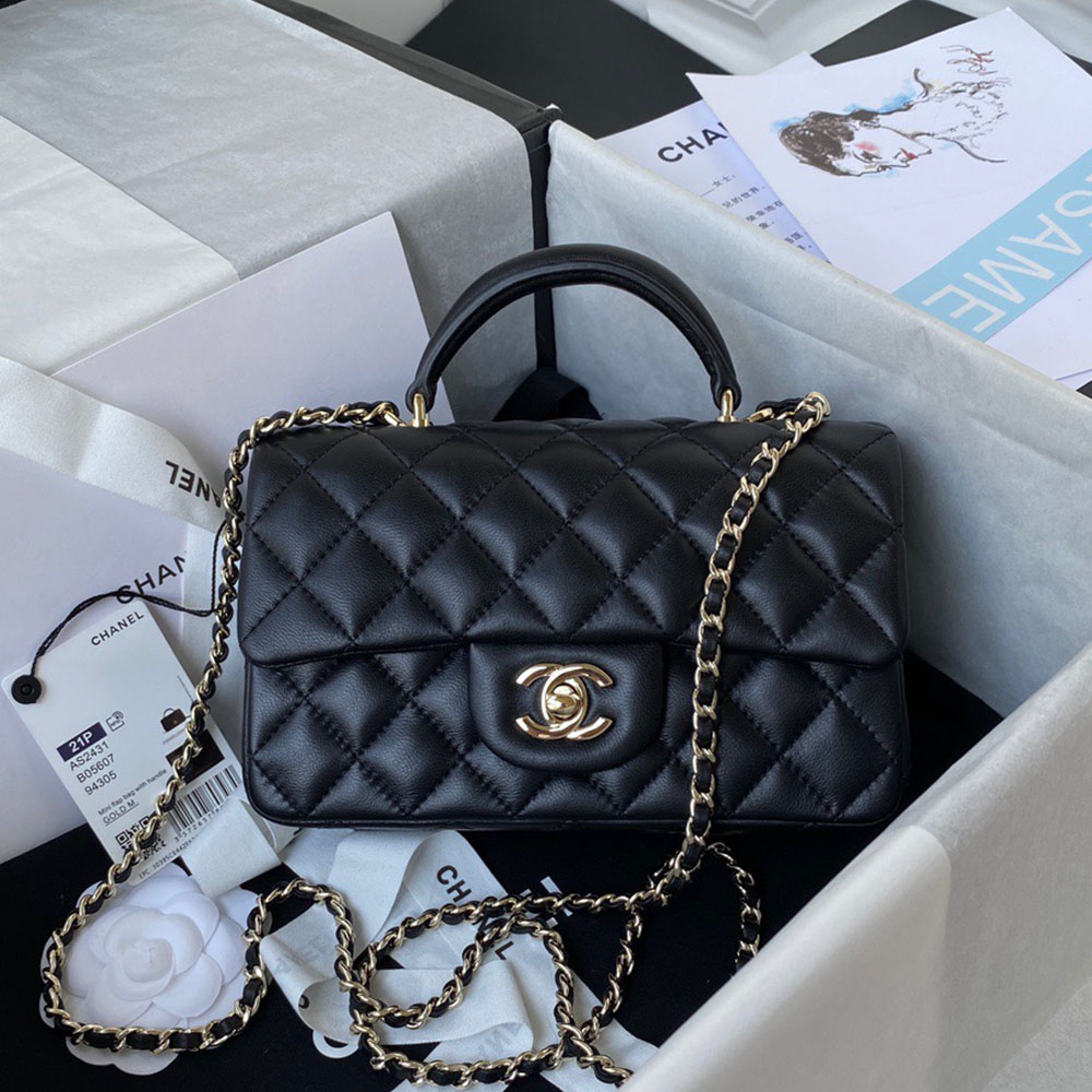 Chanle Lambskin Mini Top Handle CF Shoulder Bag(Replica)