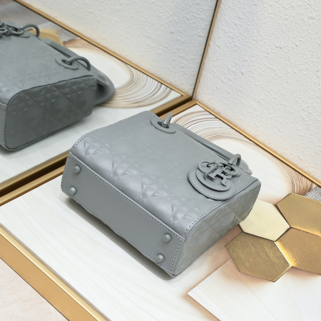 Mini Lady Dior Bag Gray Diamond Motif 3002 XB081 17cm