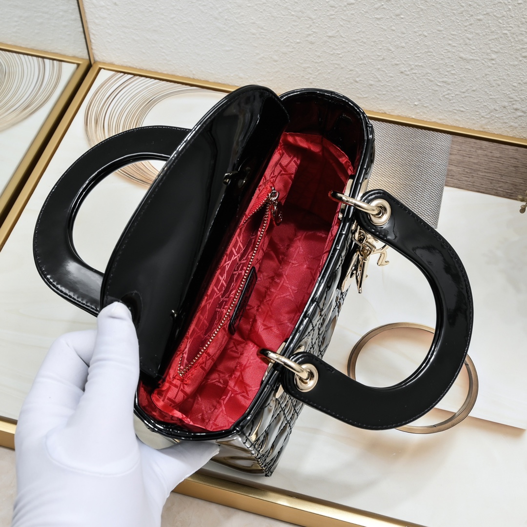 Small Lady Dior My ABCDior Bag Black gold patent leather CD2026 XB081 20cm
