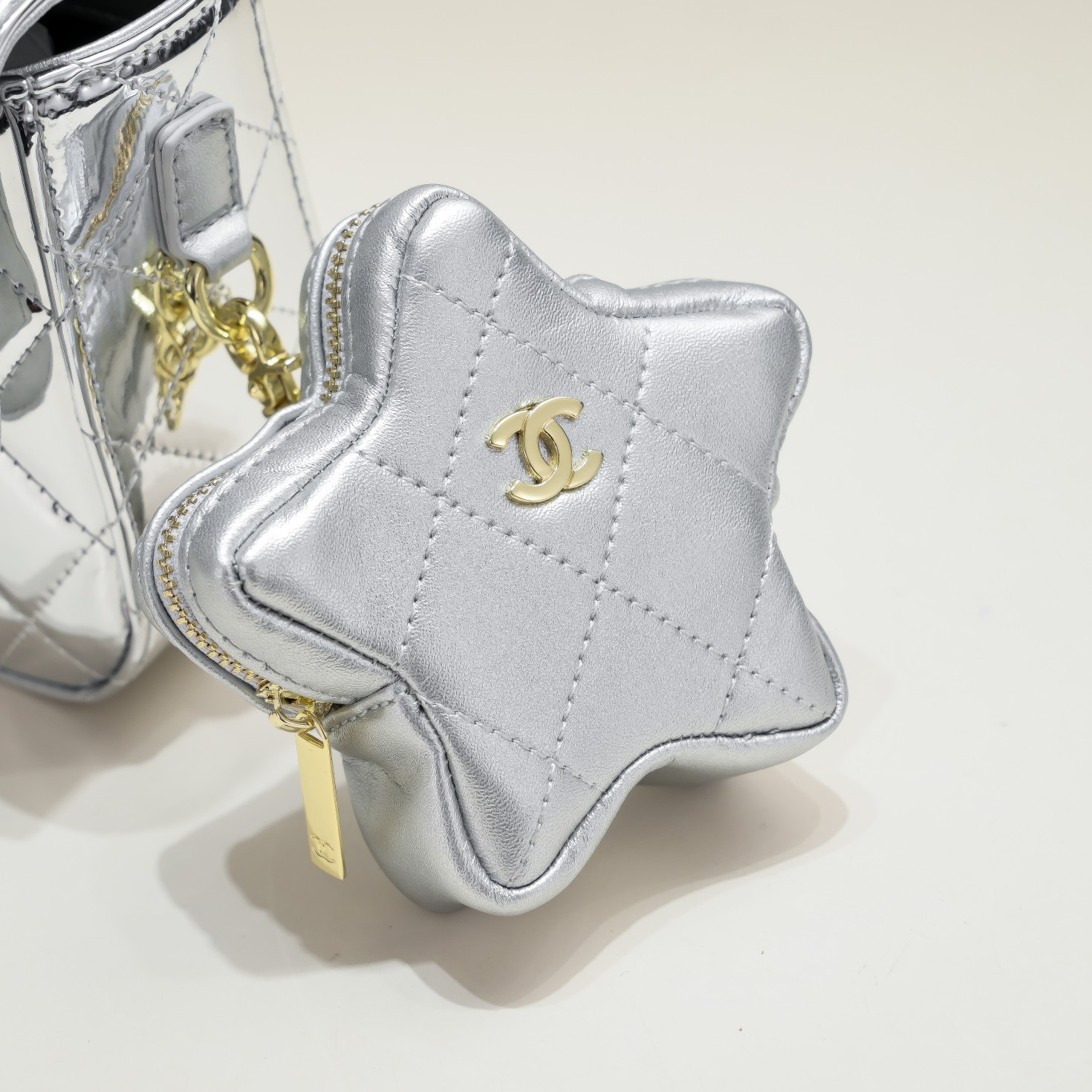 Chanel 24c Star Bag Mini CF Patent Leather Silver Shoulder Bag Handbag