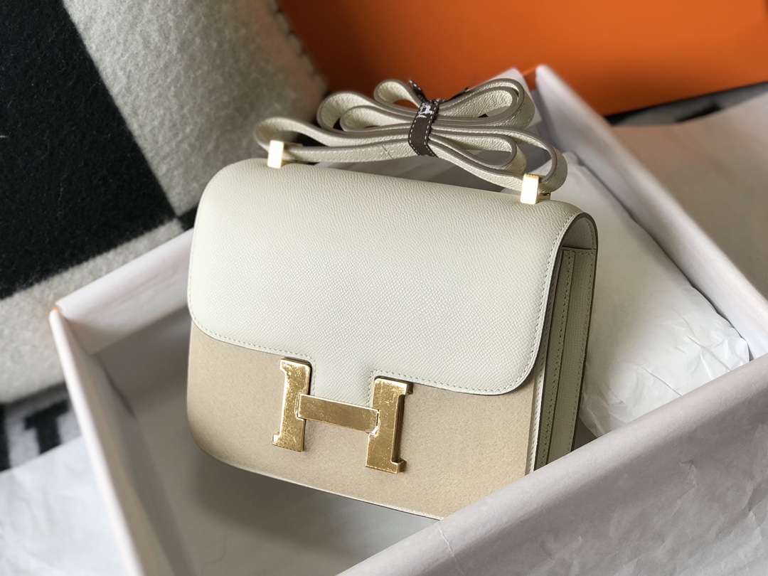Replica Hermes Constance Bag Epsom Leather Beige Wiht Gold 18cm and 23cm
