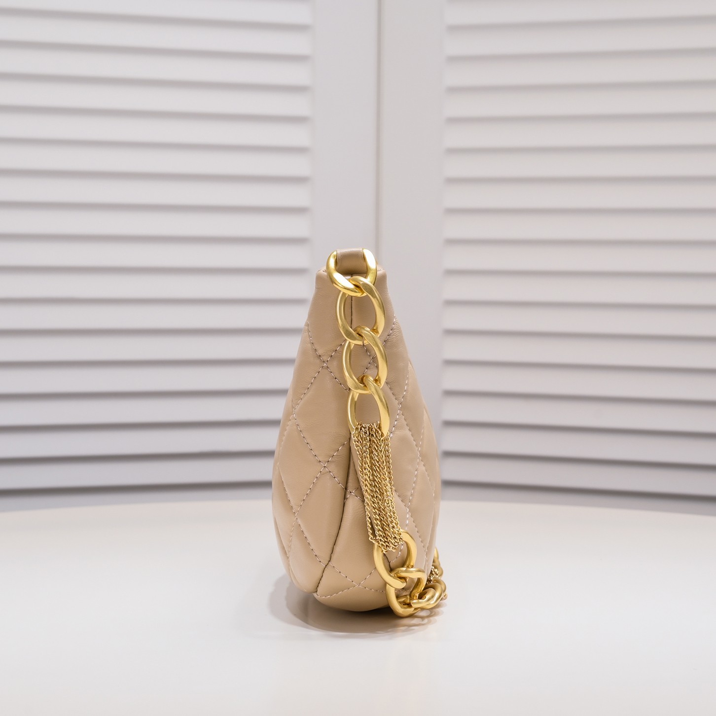 Chanel 23A Fringed Gold Chain Hobo Underarm Shoulder Bag Handbag