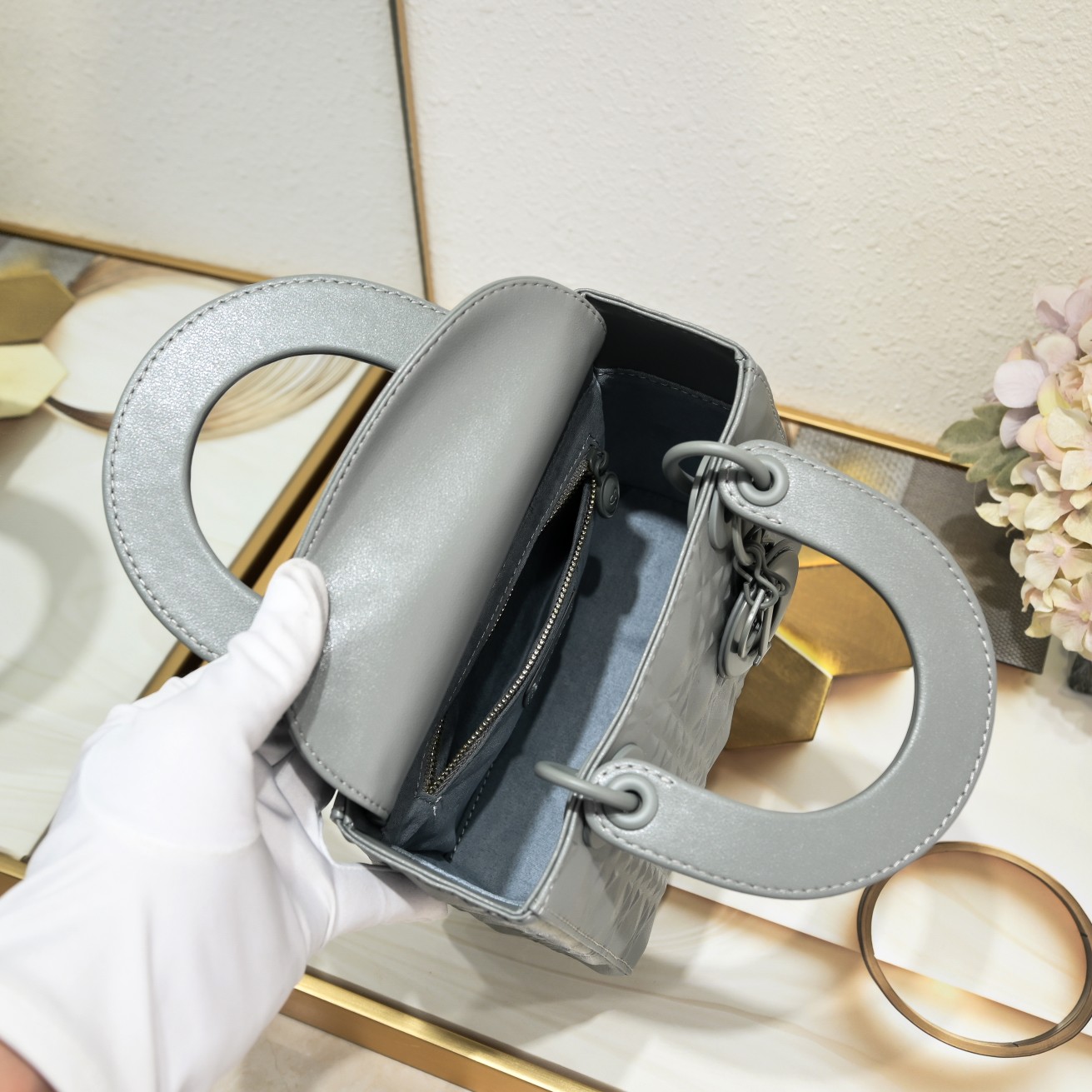 Small Lady Dior My ABCDior Bag Gray Diamond Motif 4002 XB091 20cm