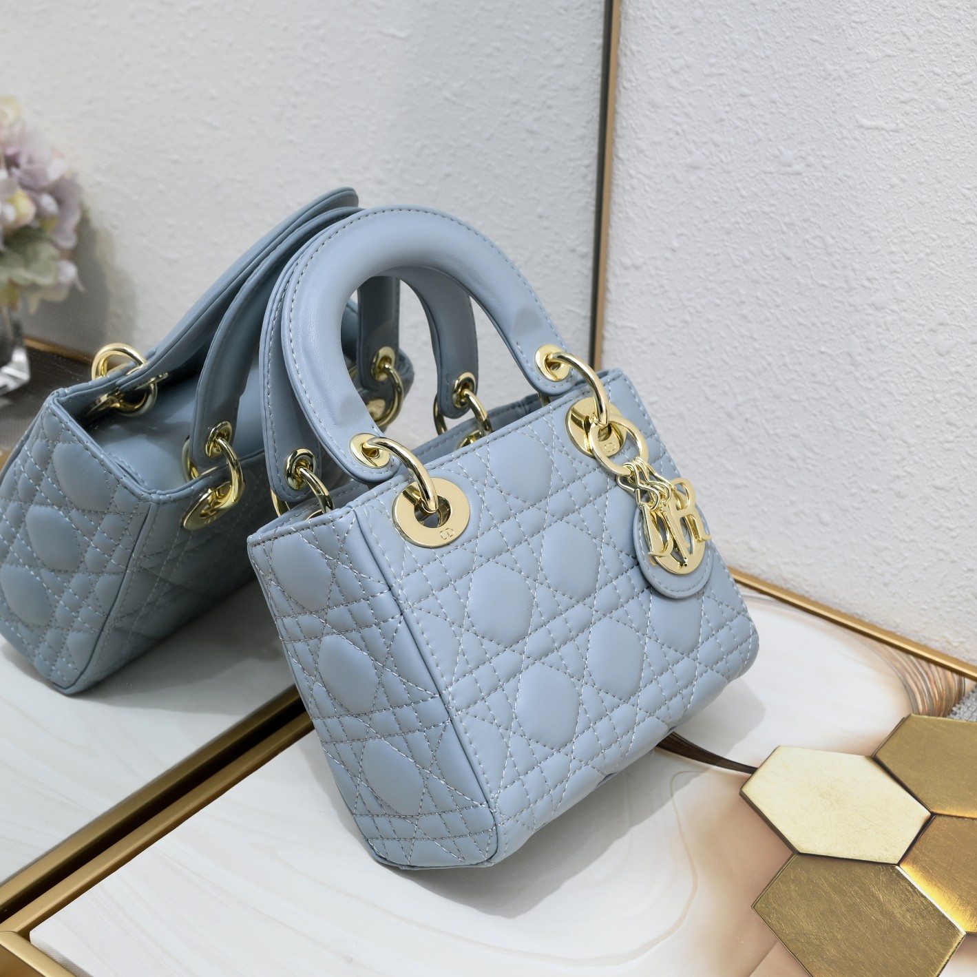Mini Lady Dior Bag Blue Sheepskin 2077 LM051 17cm