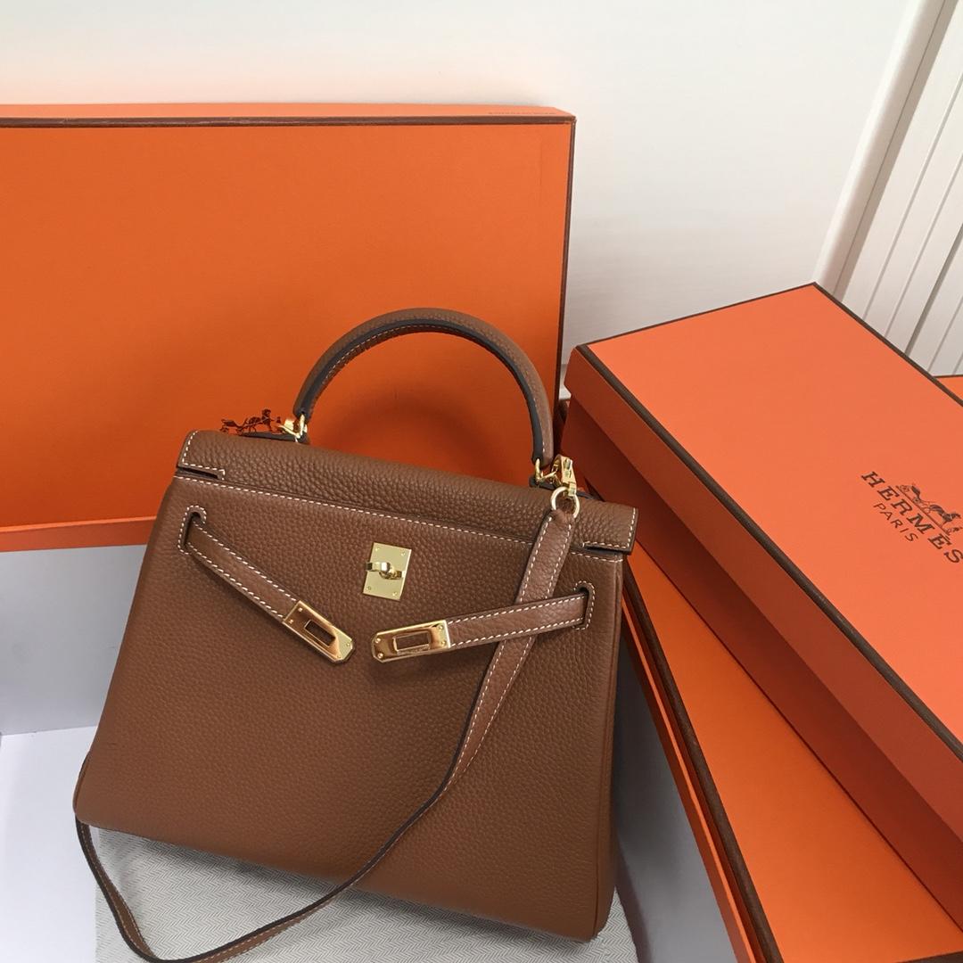 Original Copy Hermes 25cm Kelly Bag Togo Leather Handbag Coffee
