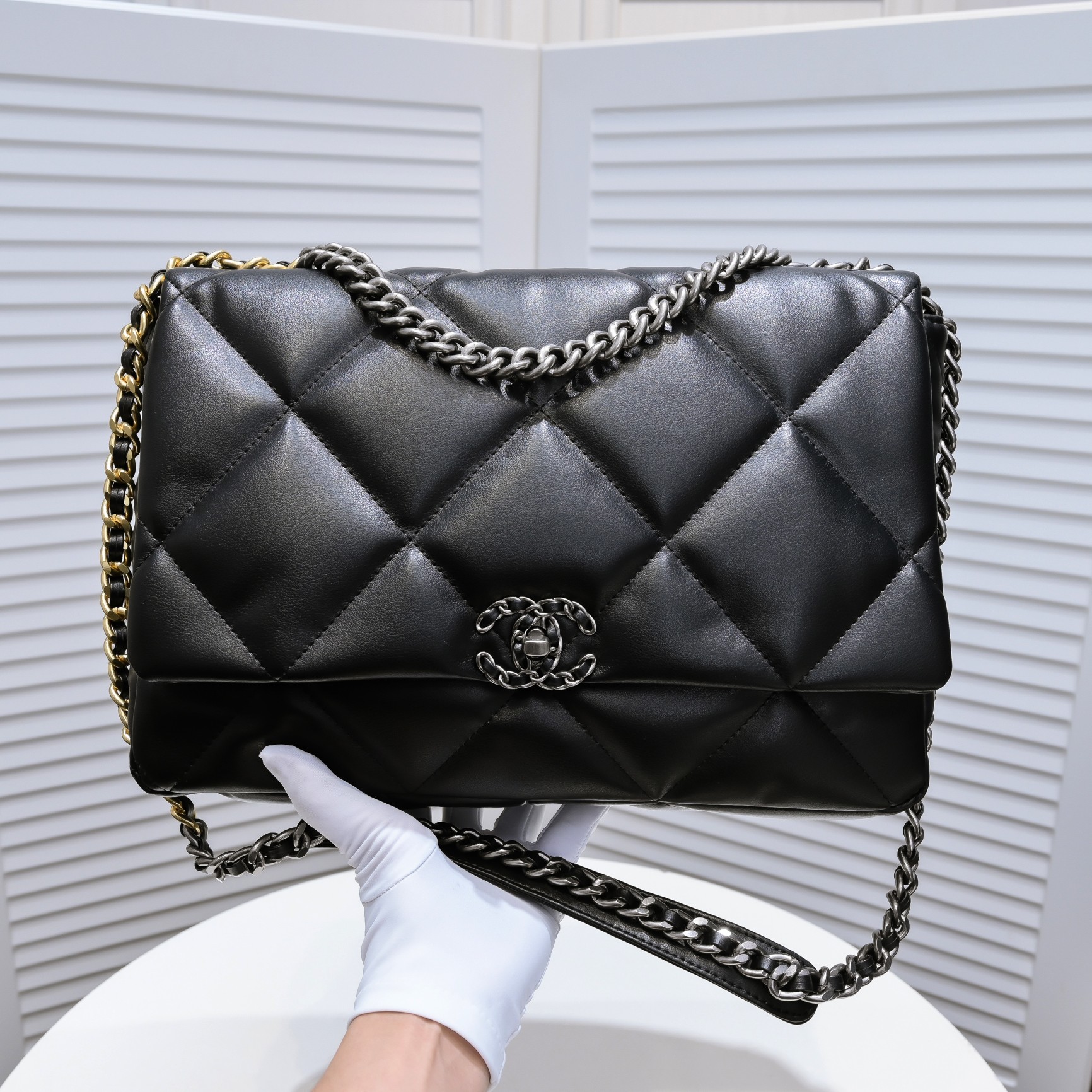 Chanel Lambskin Quilted Large19 Flap Shoulder Bag Handbag
