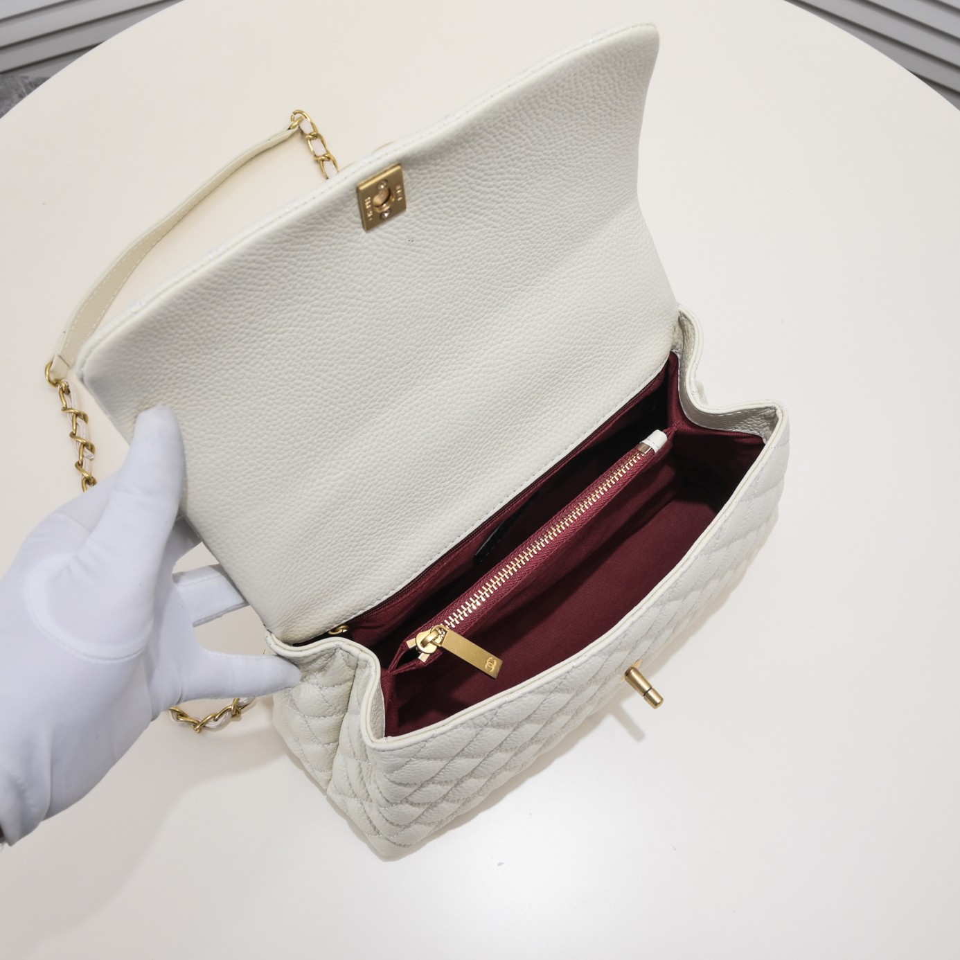 Chanel Stripe Gold Buckle Large  Shoulder Bag Handbag