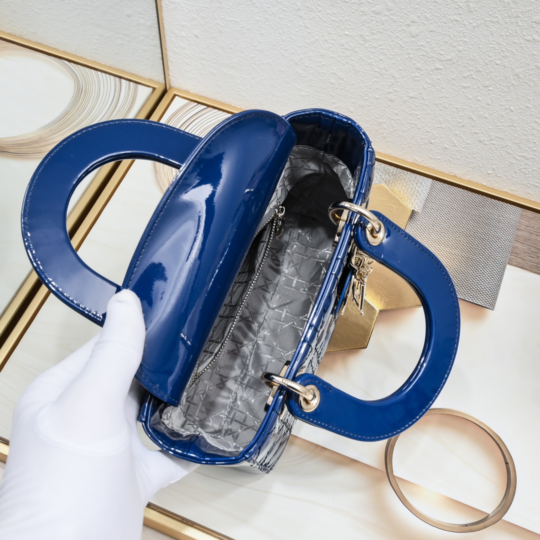 Small Lady Dior My ABCDior Bag Blue patent leather CD2026 XB081 20cm